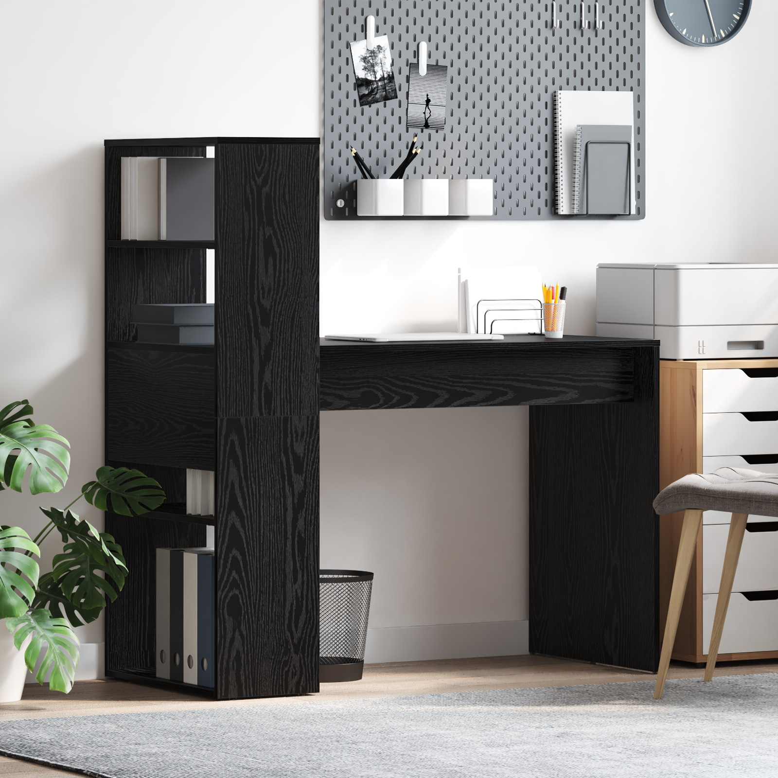 Desk with Storage Black Oak 113x54x120 cm Engineered Wood
