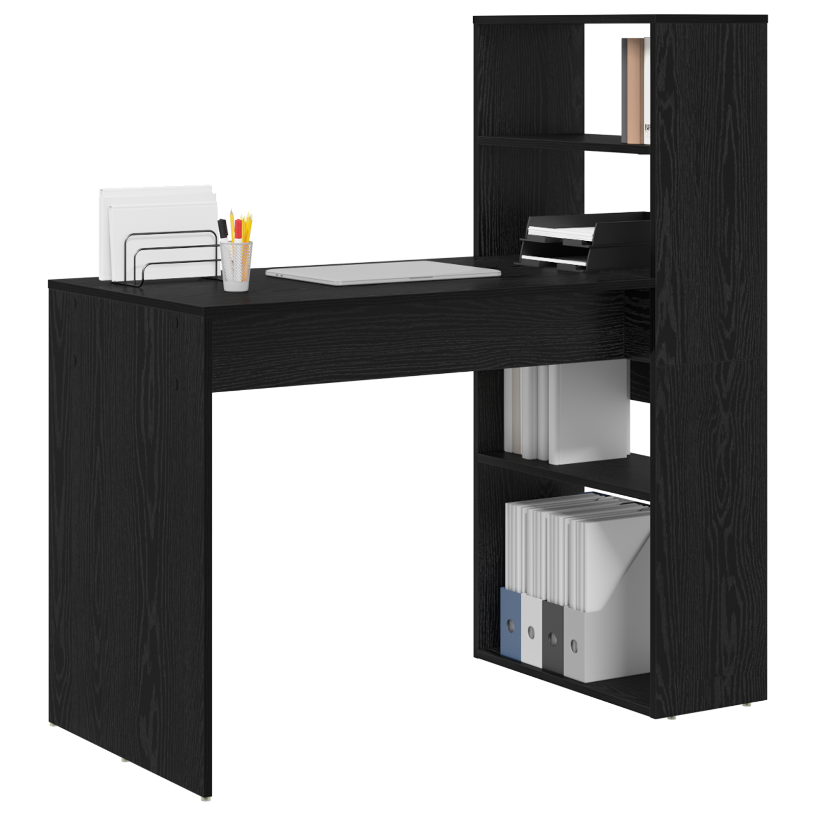 Desk with Storage Black Oak 113x54x120 cm Engineered Wood - Image 3