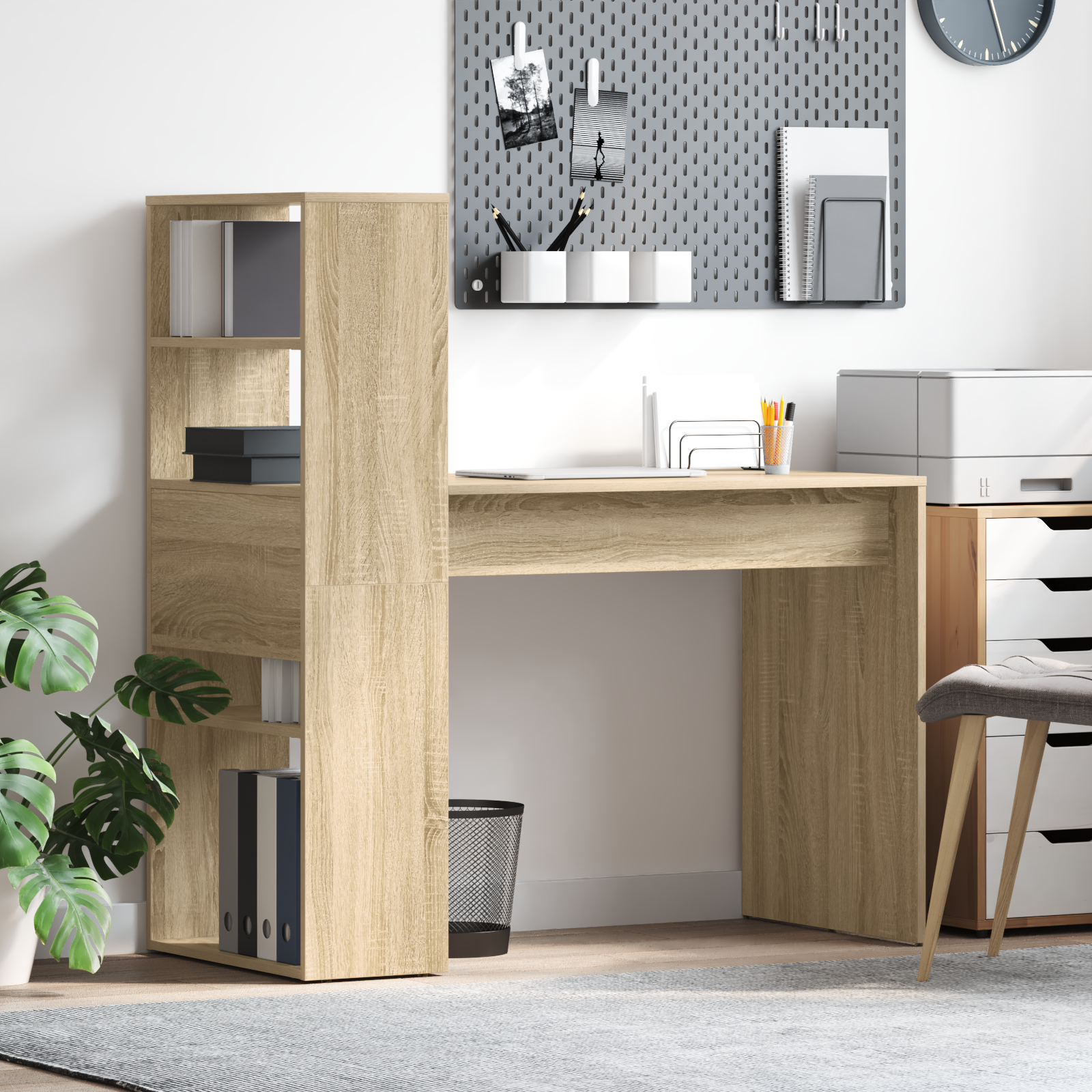 Desk with Storage Sonoma Oak 113x54x120 cm Engineered Wood
