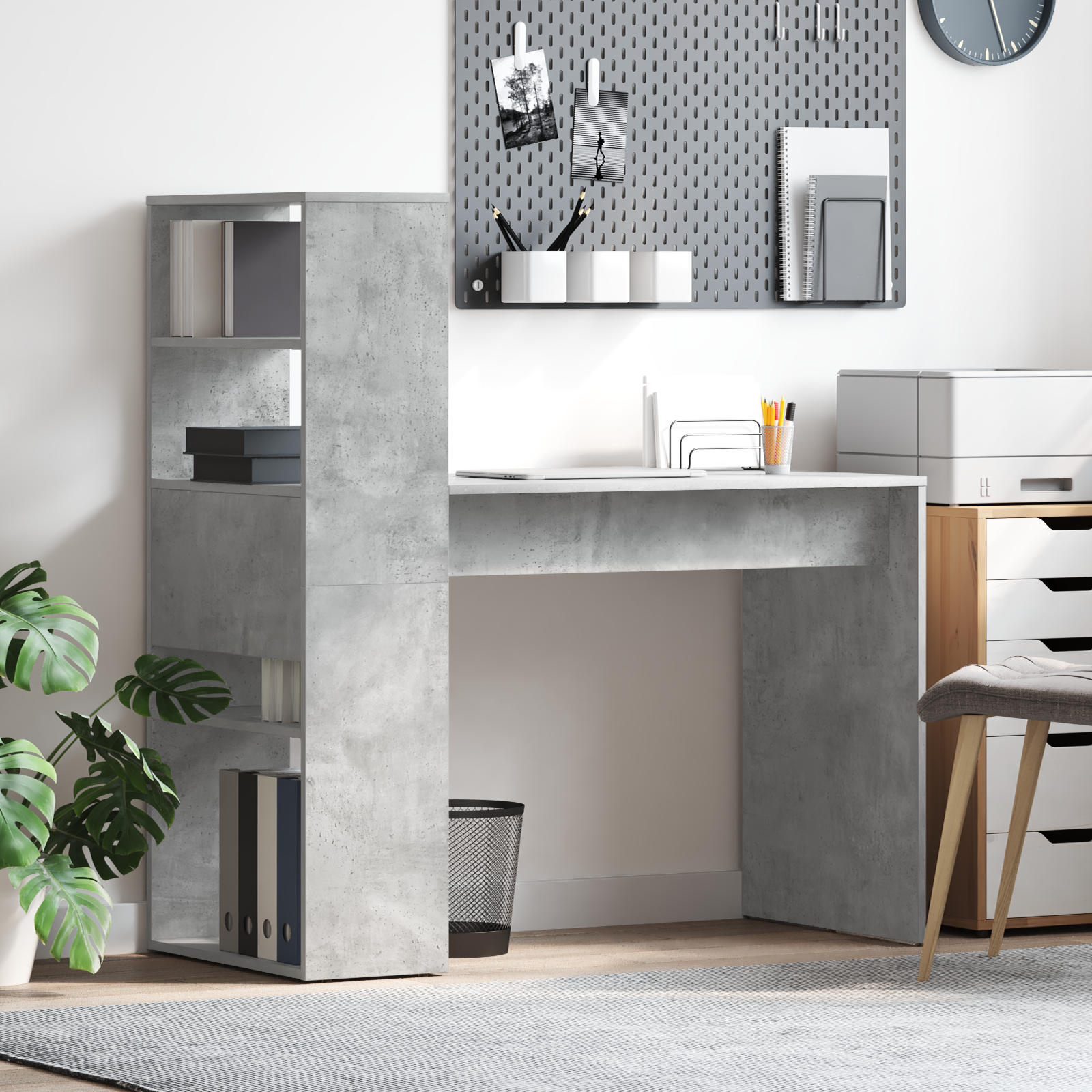Desk with Storage Concrete Grey 113x54x120 cm Engineered Wood