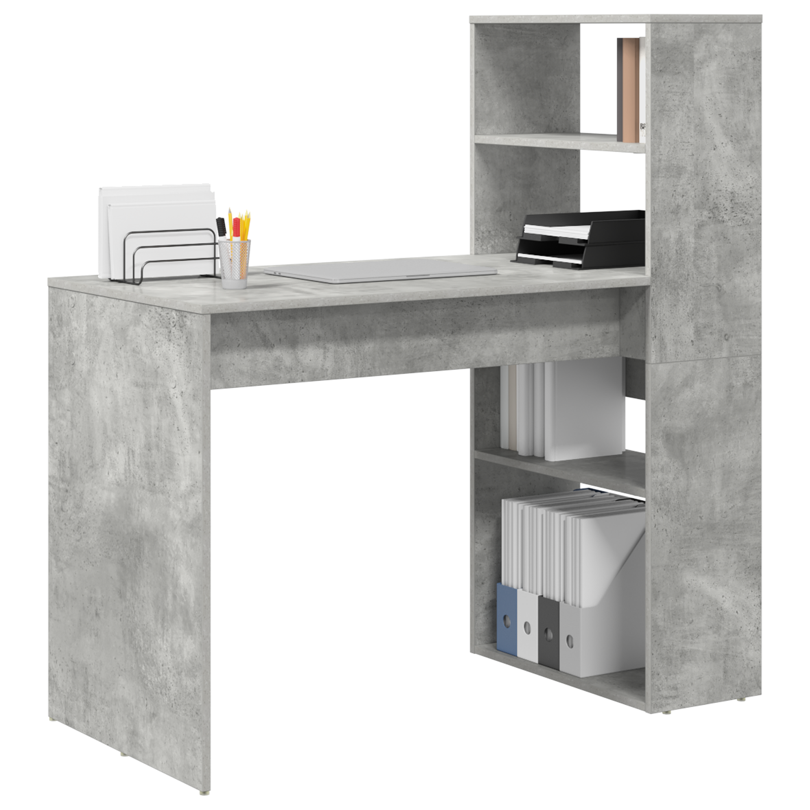 Desk with Storage Concrete Grey 113x54x120 cm Engineered Wood - Image 3