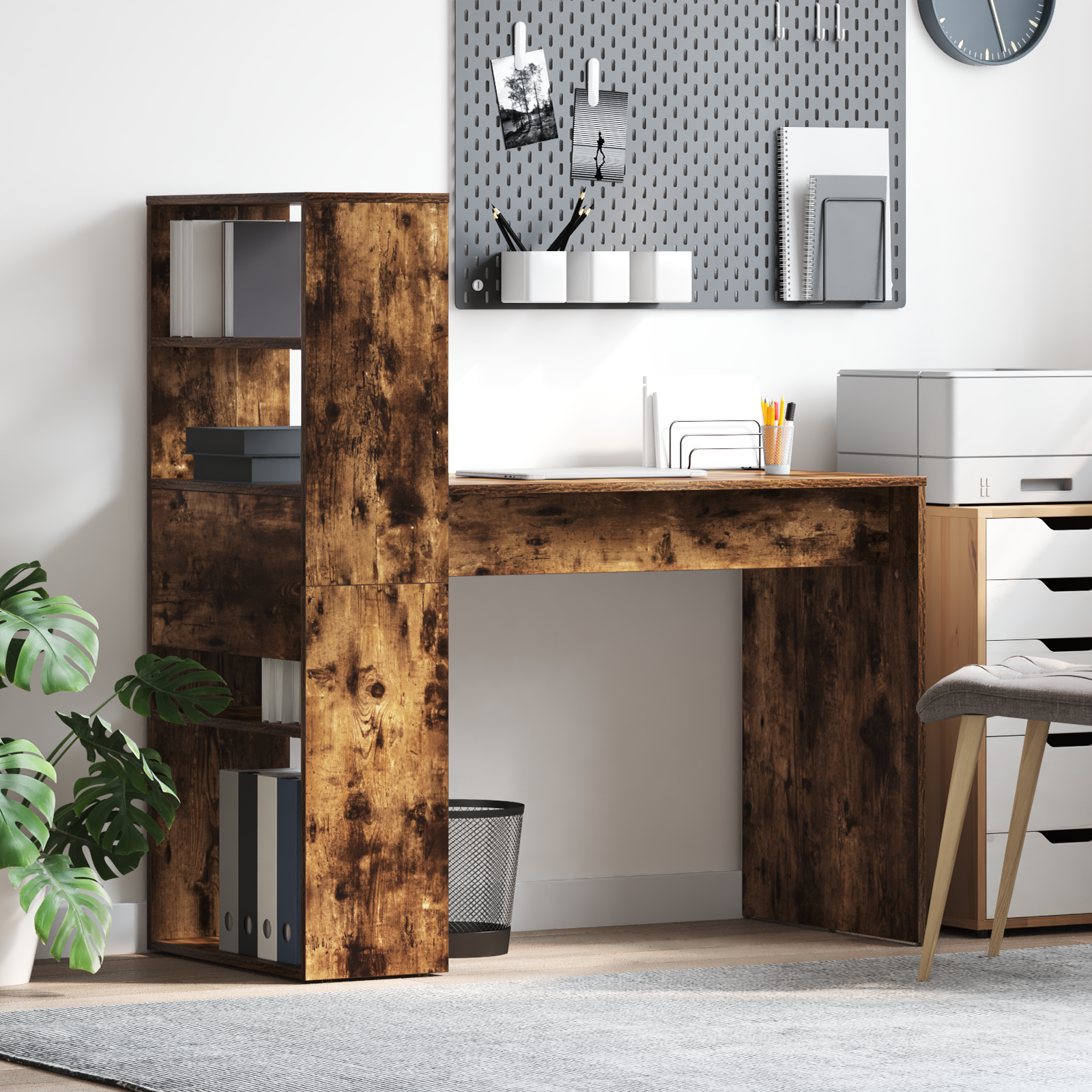 Desk with Storage Smoked Oak 113x54x120 cm Engineered Wood