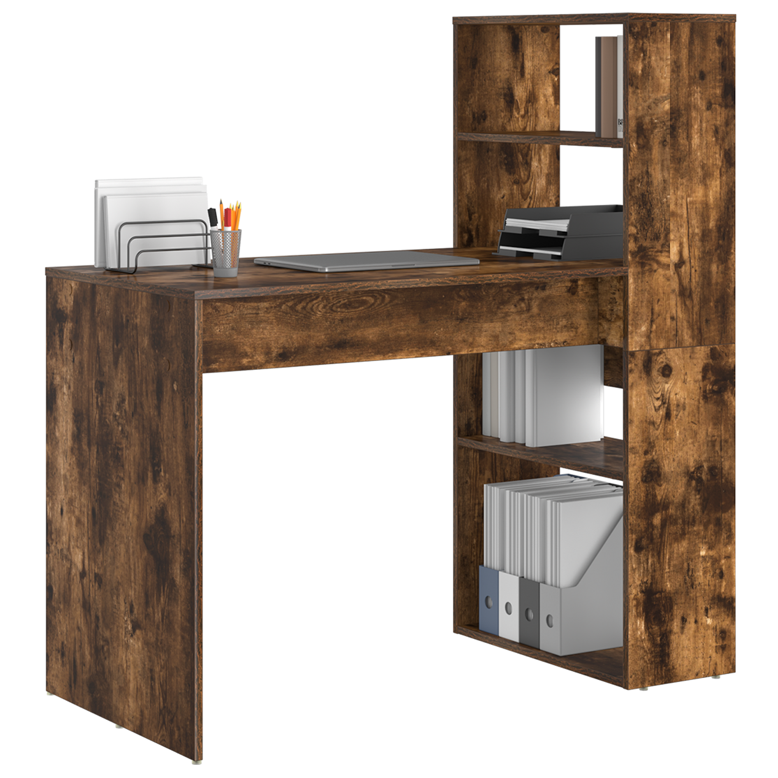 Desk with Storage Smoked Oak 113x54x120 cm Engineered Wood - Image 3