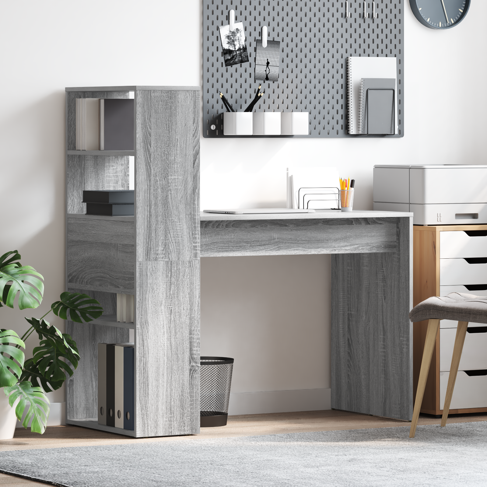 Desk with Storage Grey Sonoma 113x54x120 cm Engineered Wood