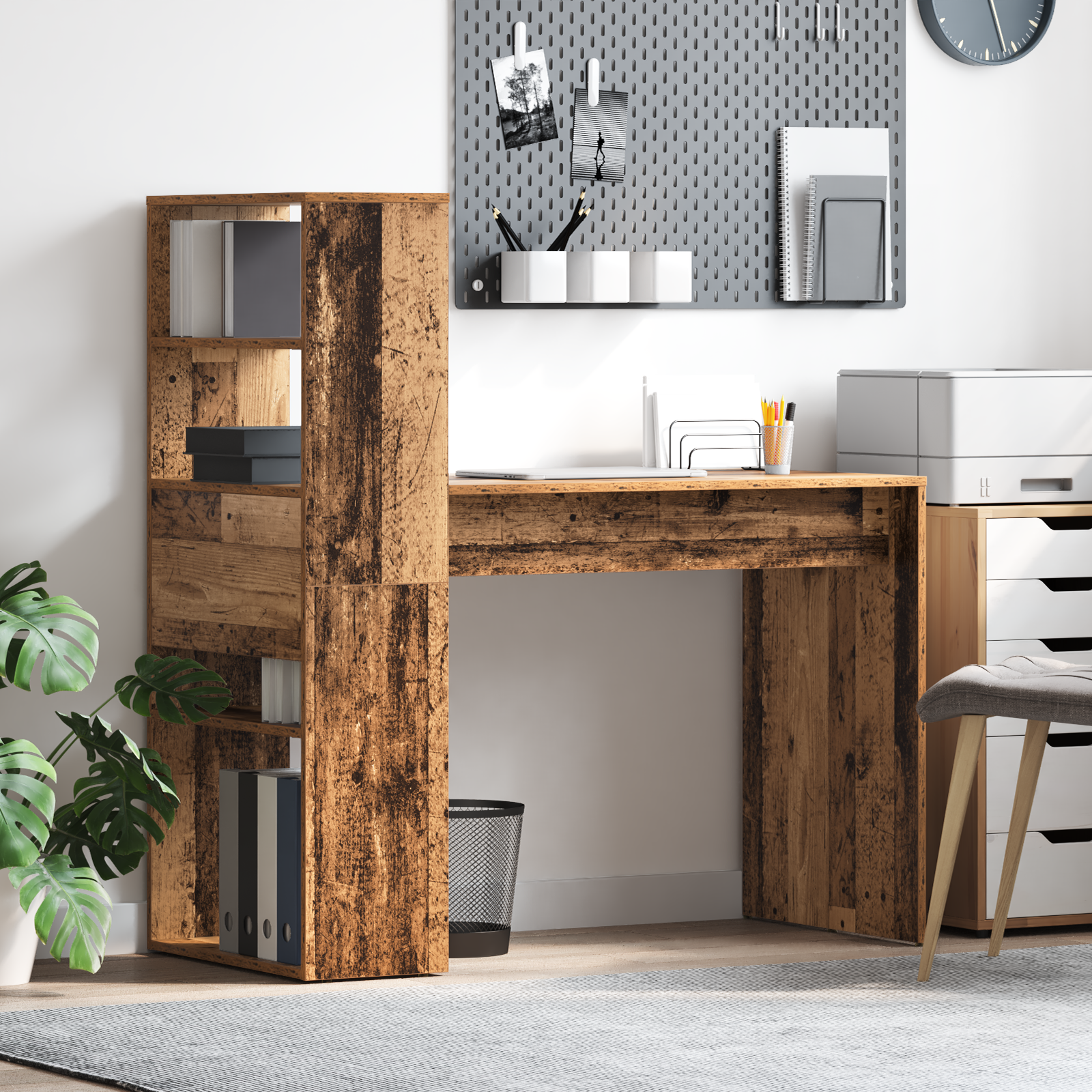 Desk with Storage Old Wood 113x54x120 cm Engineered Wood