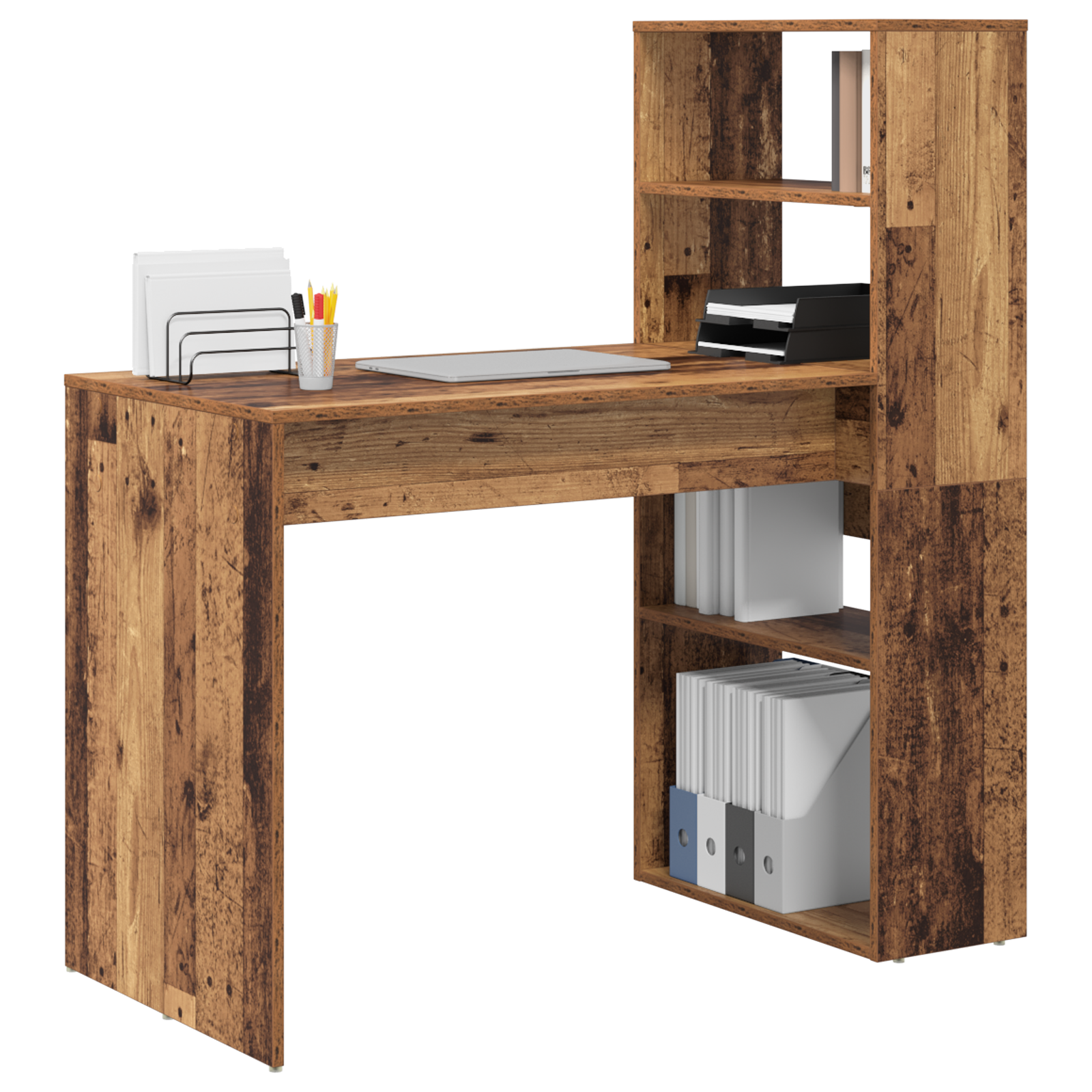Desk with Storage Old Wood 113x54x120 cm Engineered Wood - Image 3