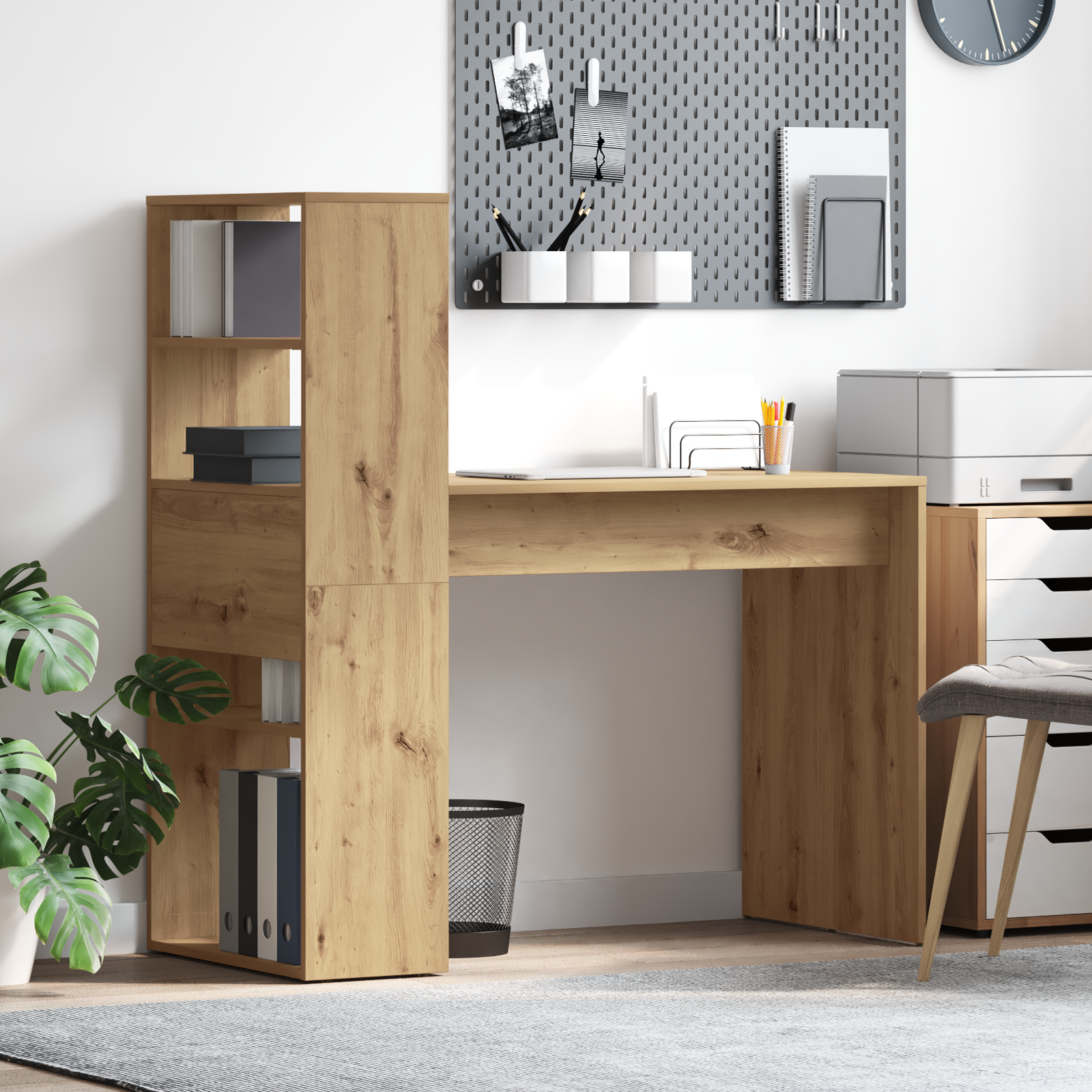 Desk with Storage Artisan Oak 113x54x120 cm Engineered Wood