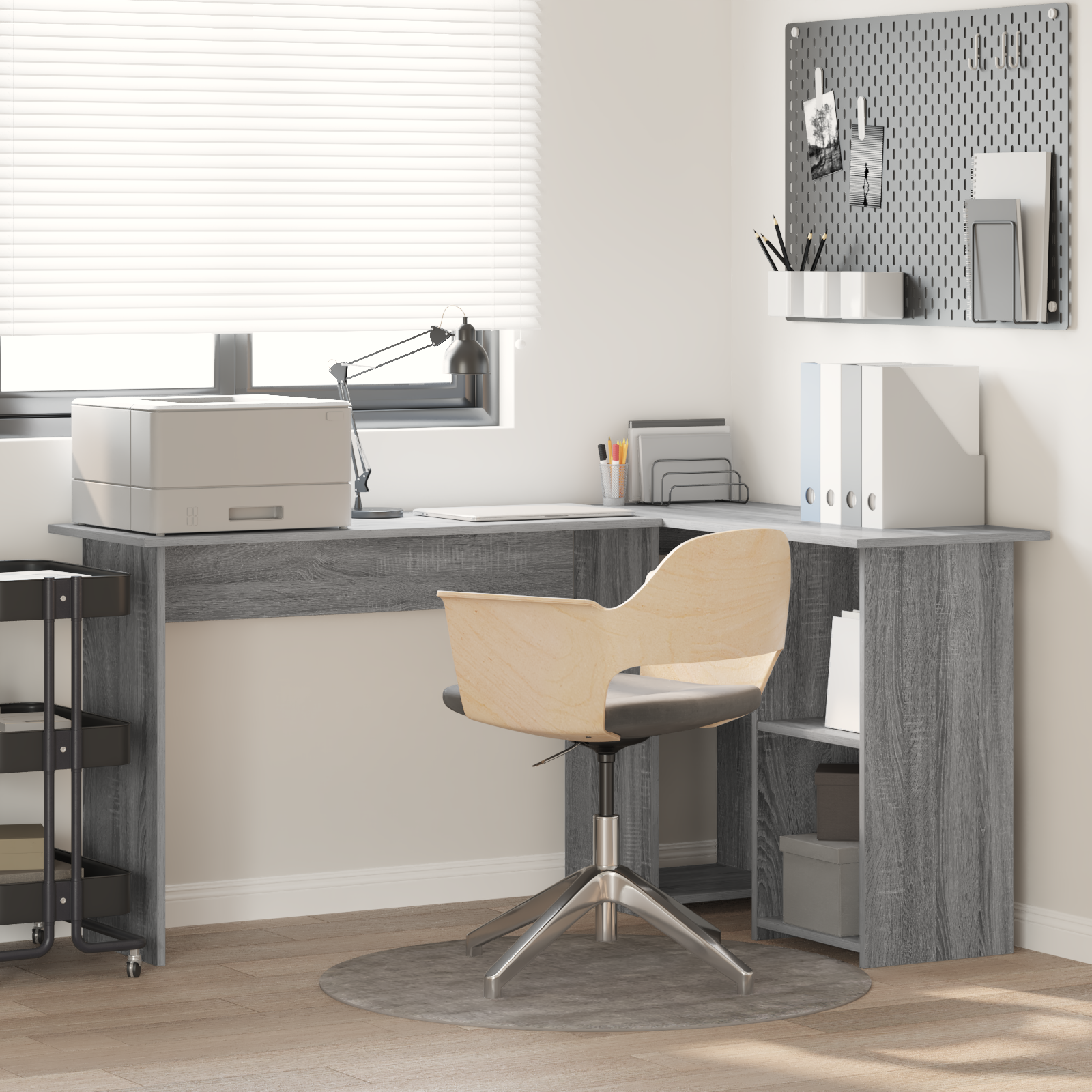 Grey Computer Desk Grey Sonoma MDF Medium Storage Desk