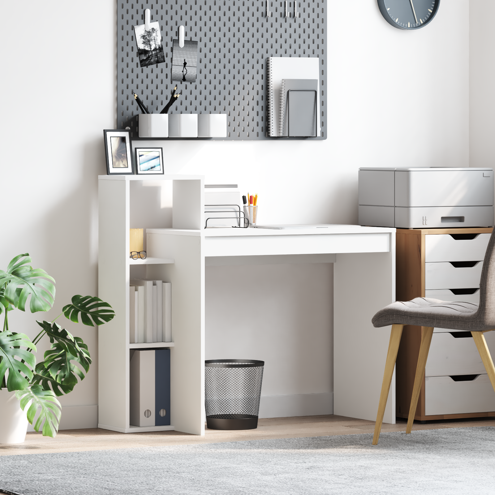 Computer Desk White Engineered wood Compact Storage