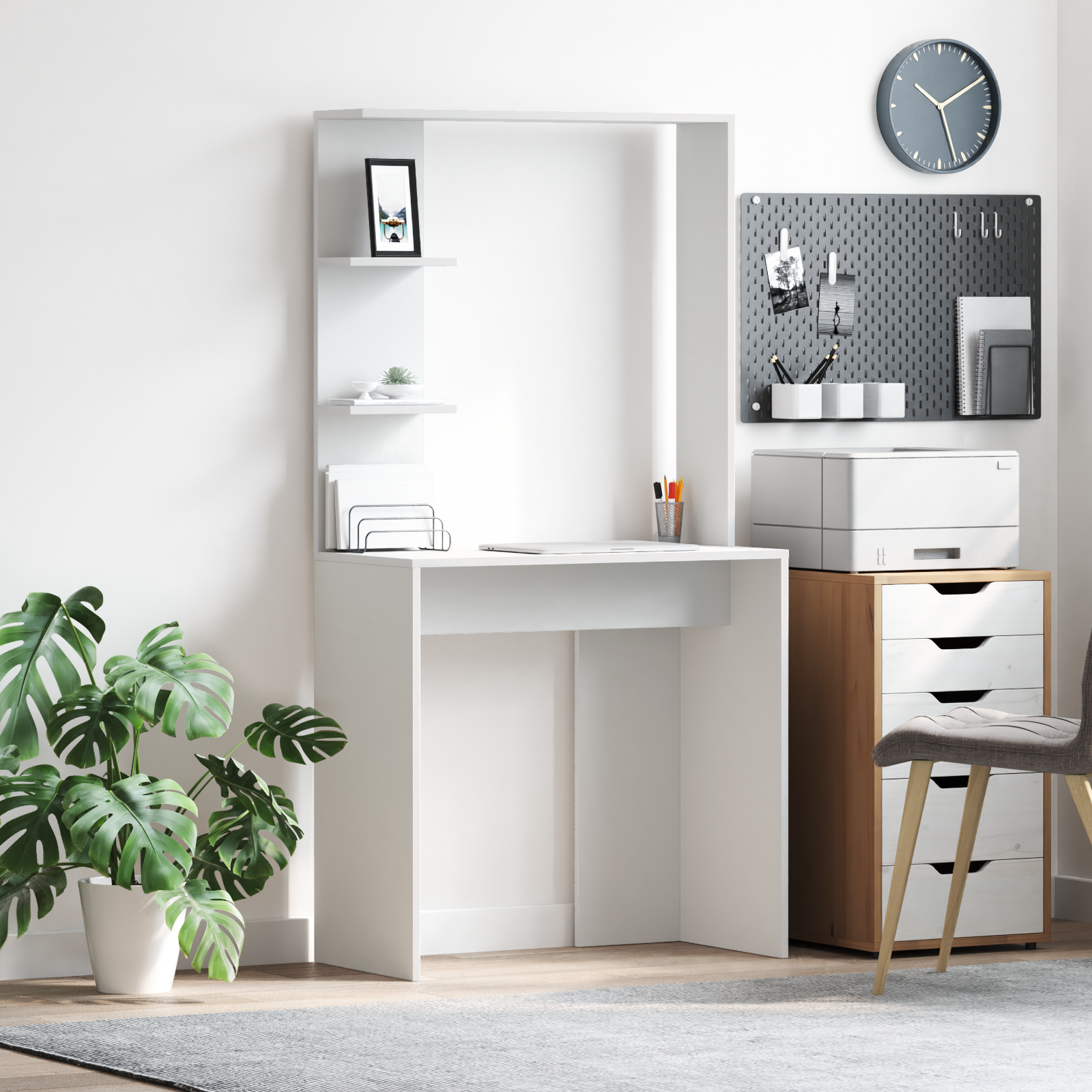 White Computer Desk White Engineered wood Medium Computer Desk