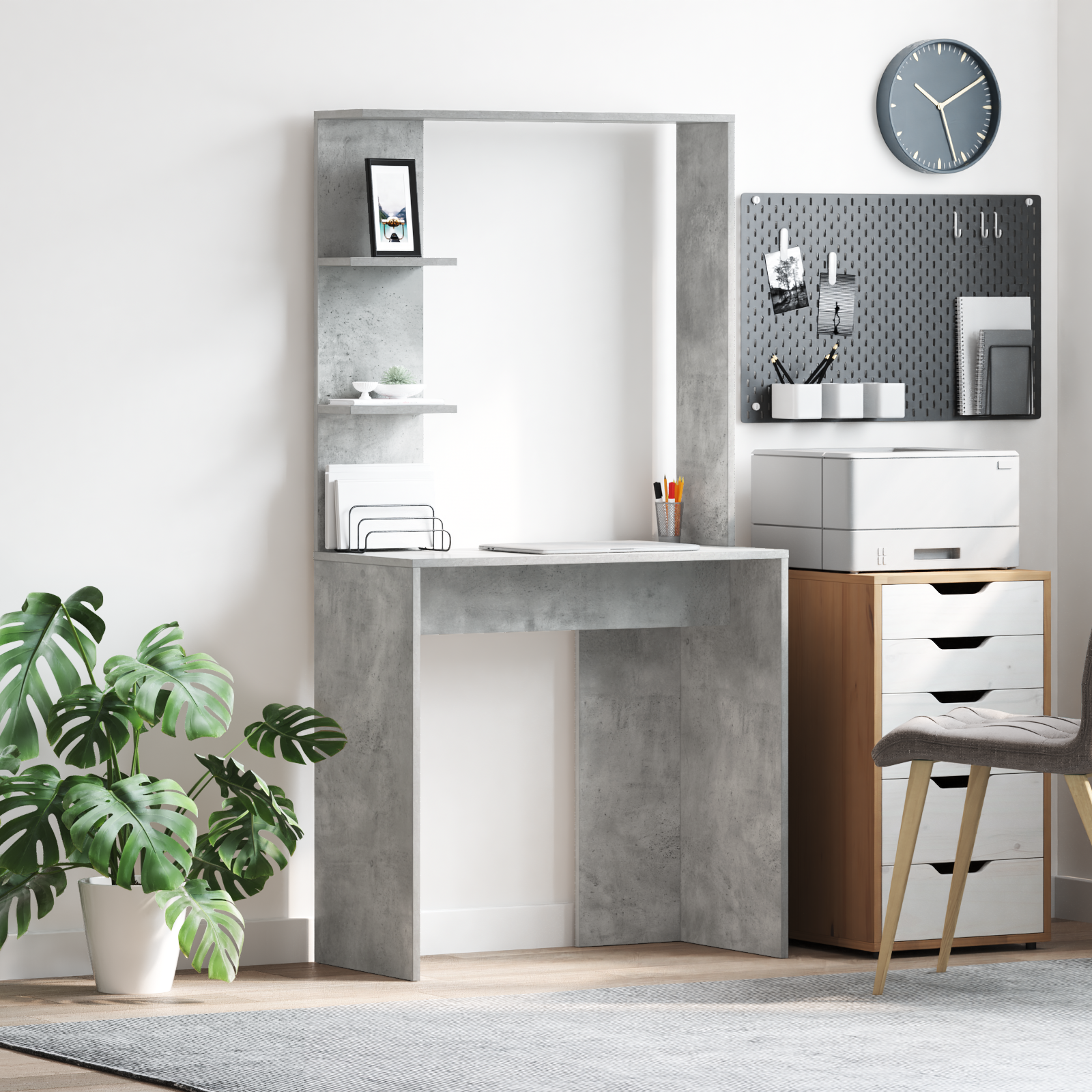 Concrete Grey Computer Desk Concrete grey Engineered Wood Medium