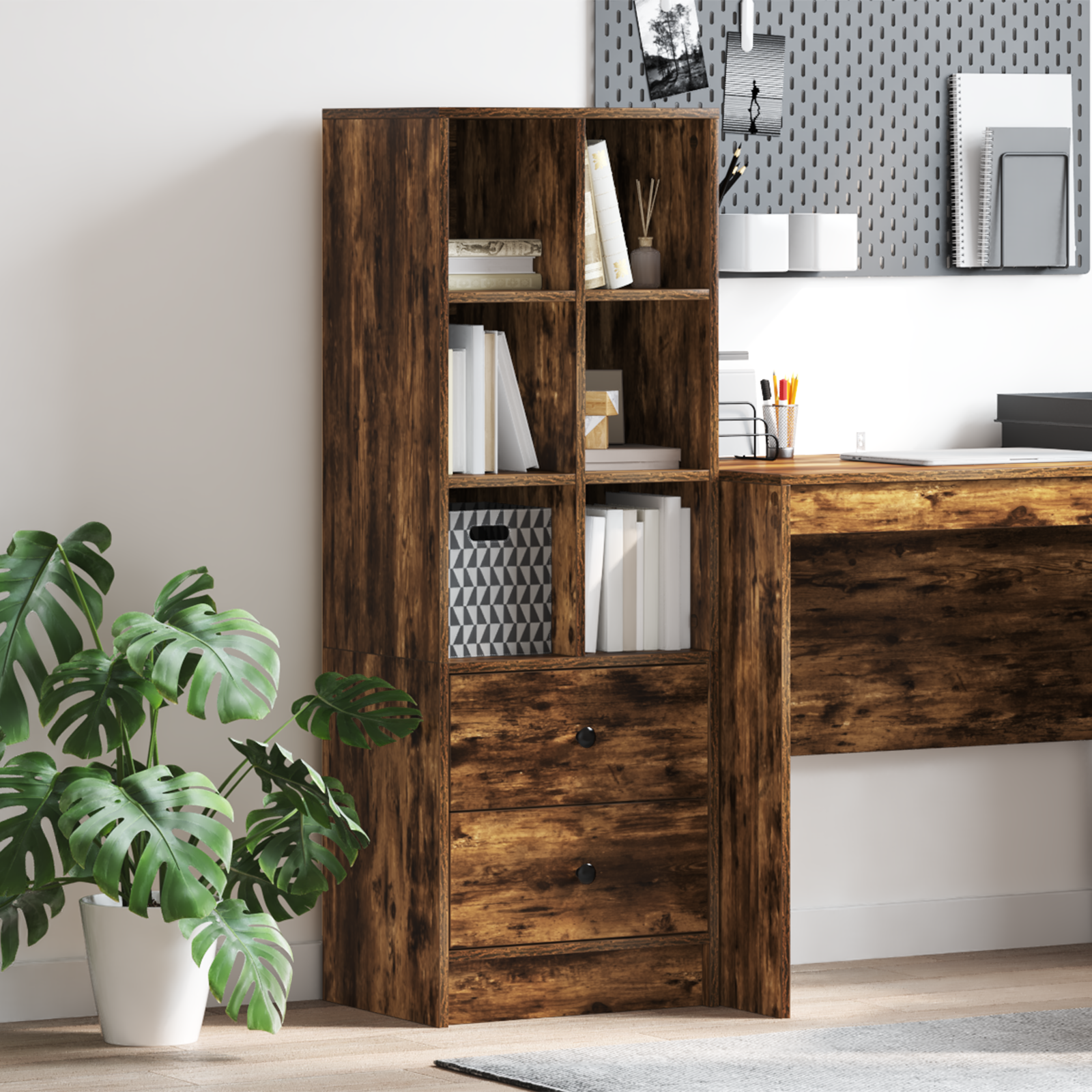 Smoked Oak Shelving Unit Smoked Oak Engineered Wood Medium