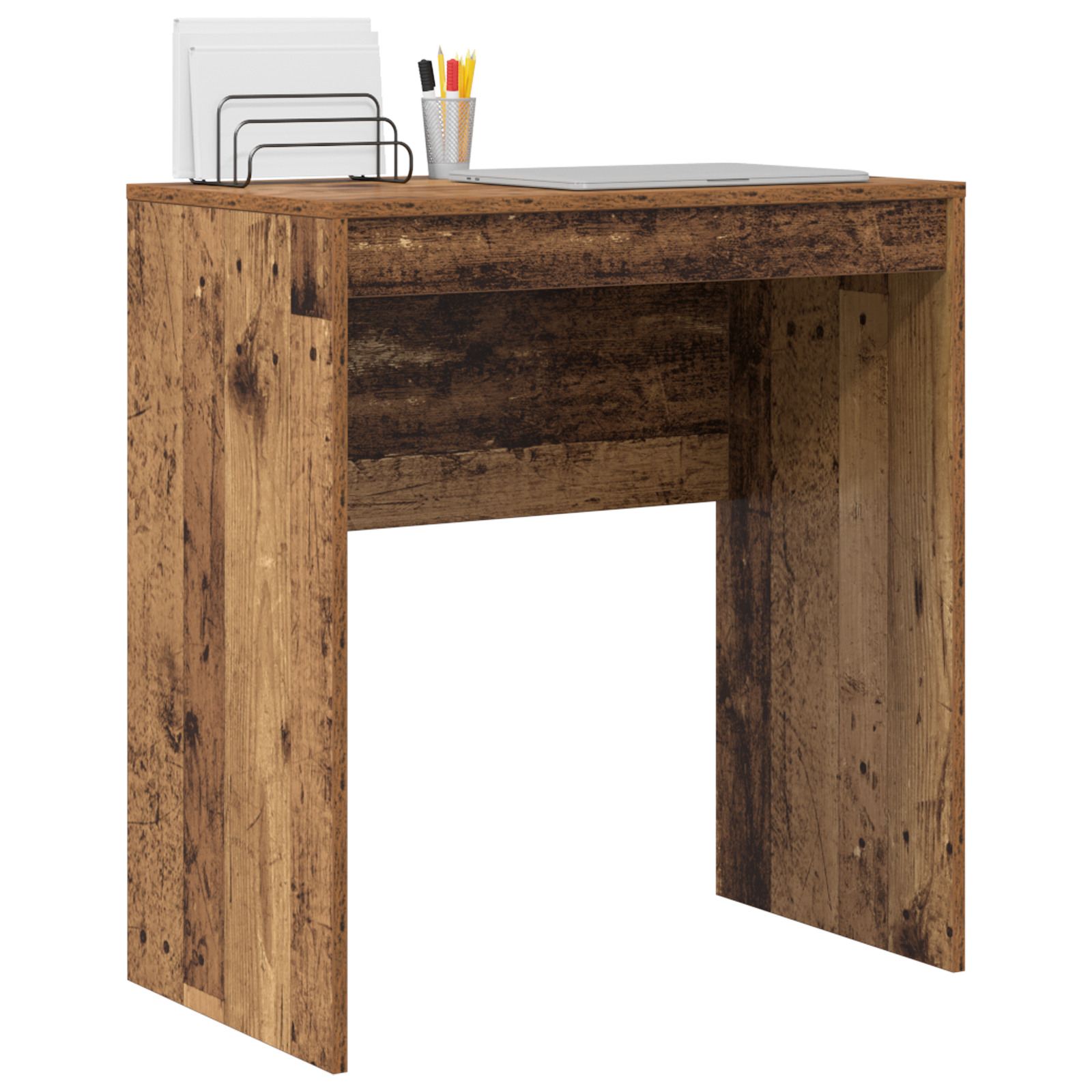 Rustic Writing Desk Old Wood Particle Board Small Storage - Image 3