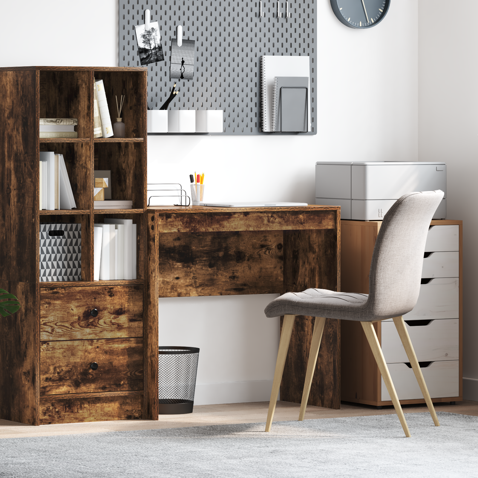 Writing Desk Smoked oak Engineered wood Compact Writing Desk