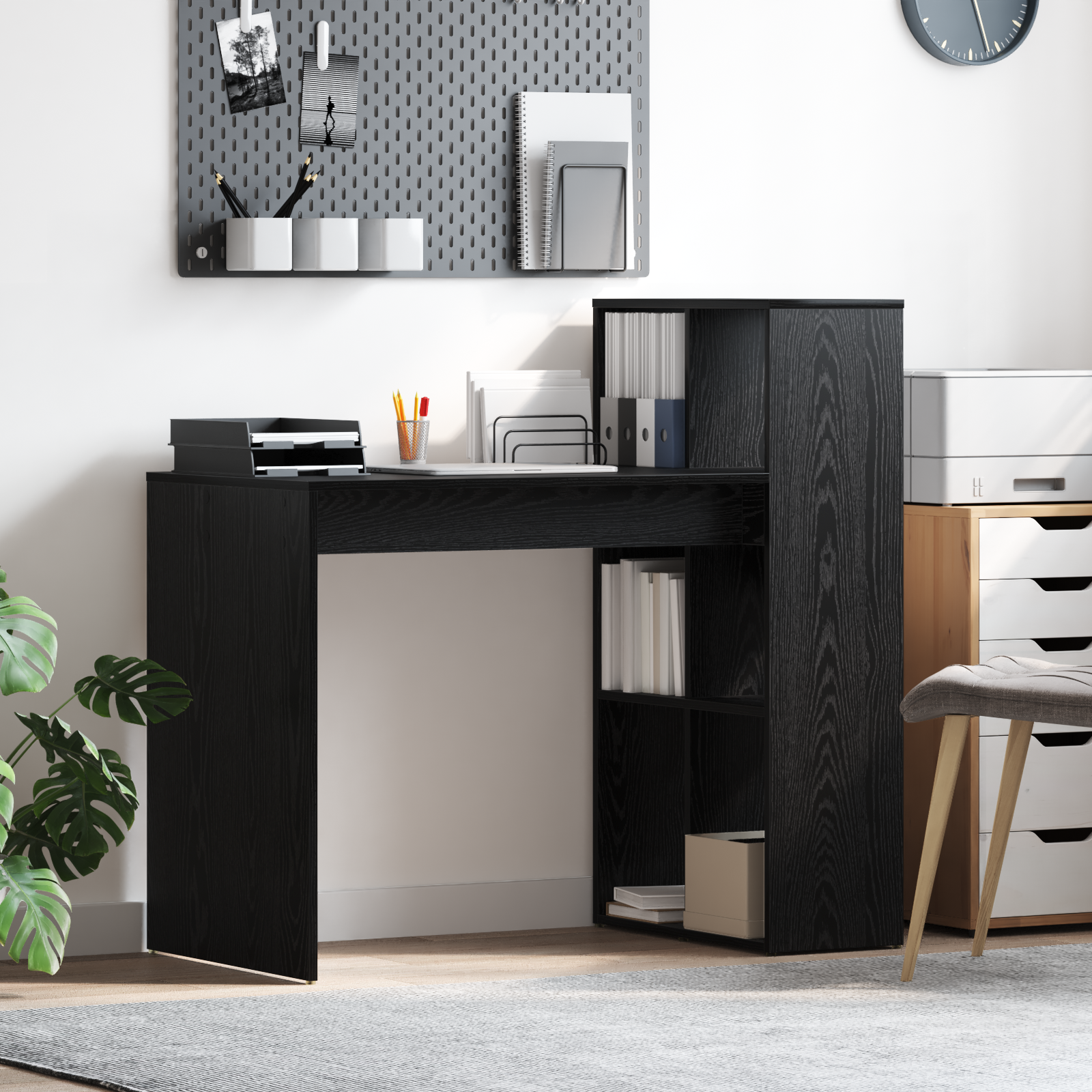 Writing Desk Black oak Particle board Small Storage
