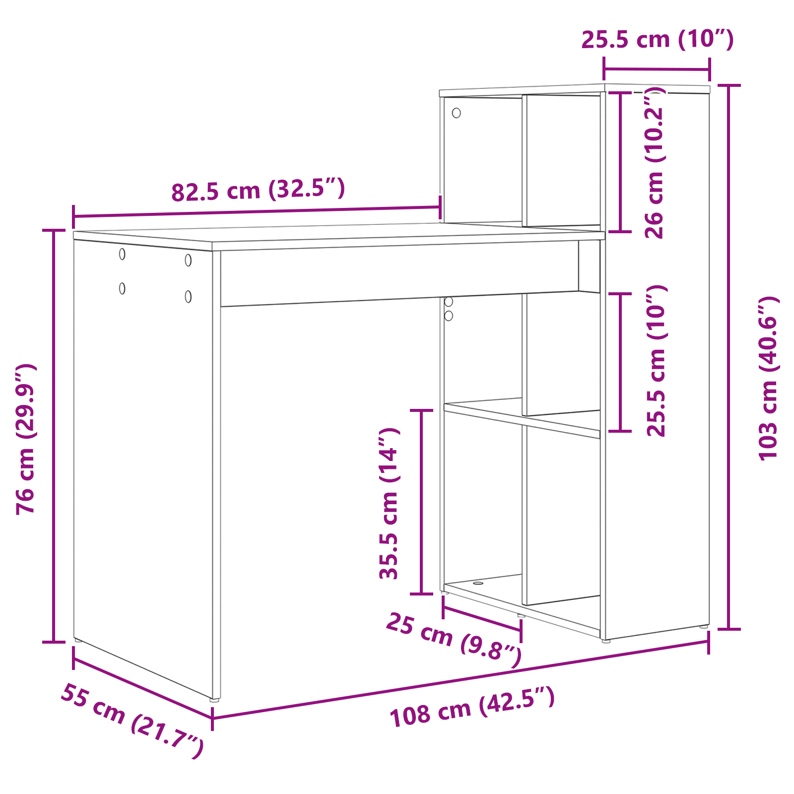 Writing Desk Black oak Particle board Small Storage - Image 10