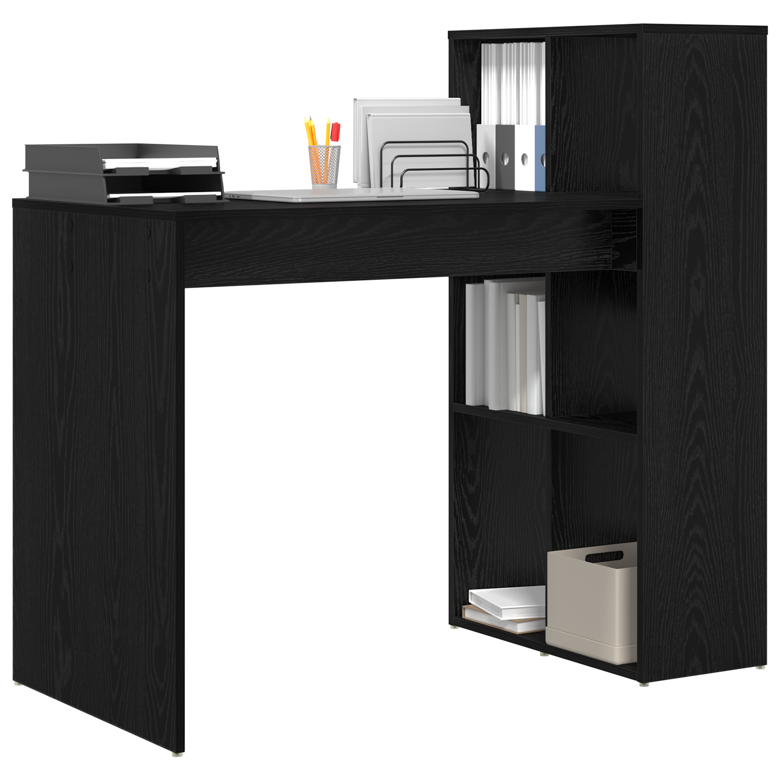 Writing Desk Black oak Particle board Small Storage - Image 3