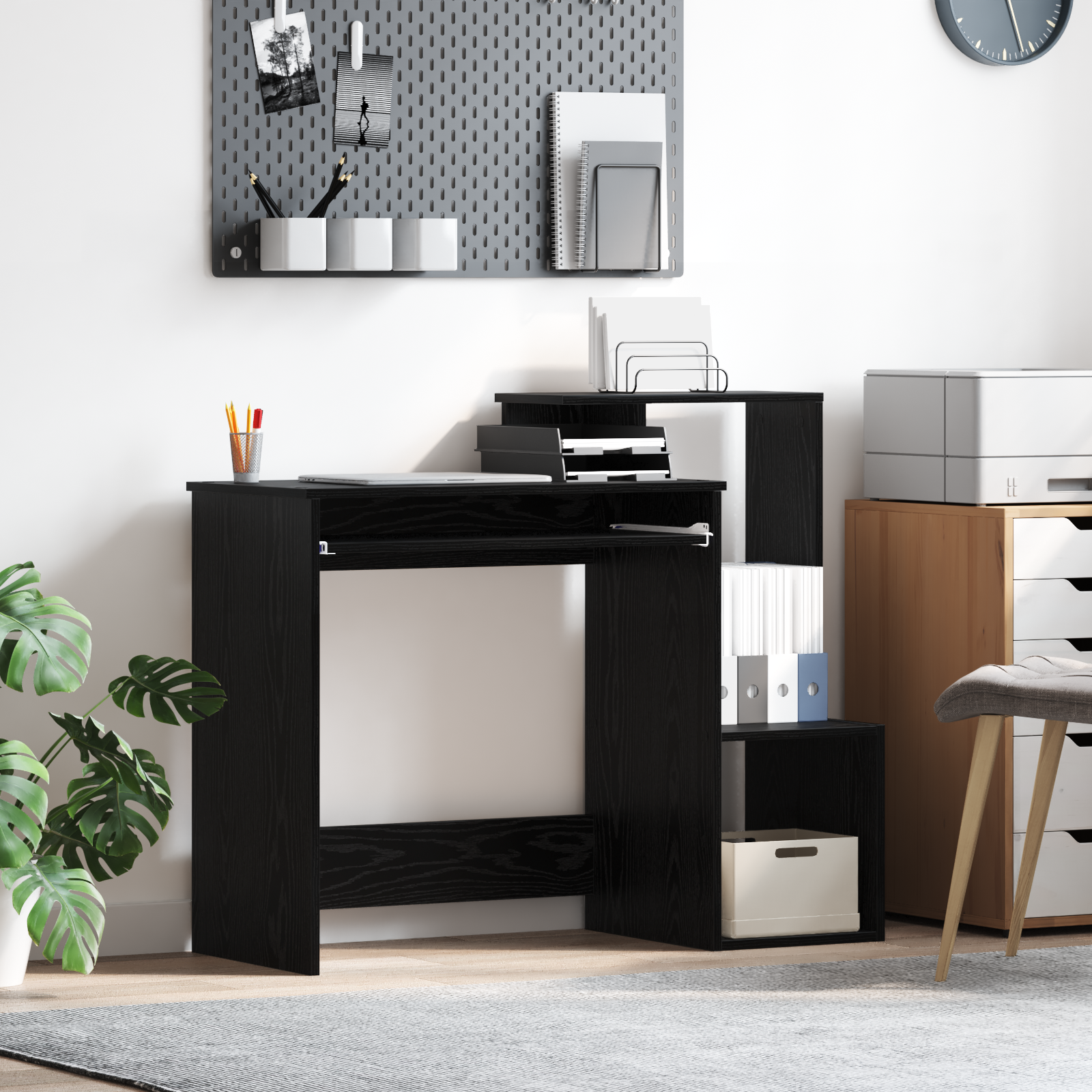 Black Oak Computer Desk Black Oak Engineered wood, MDF Medium