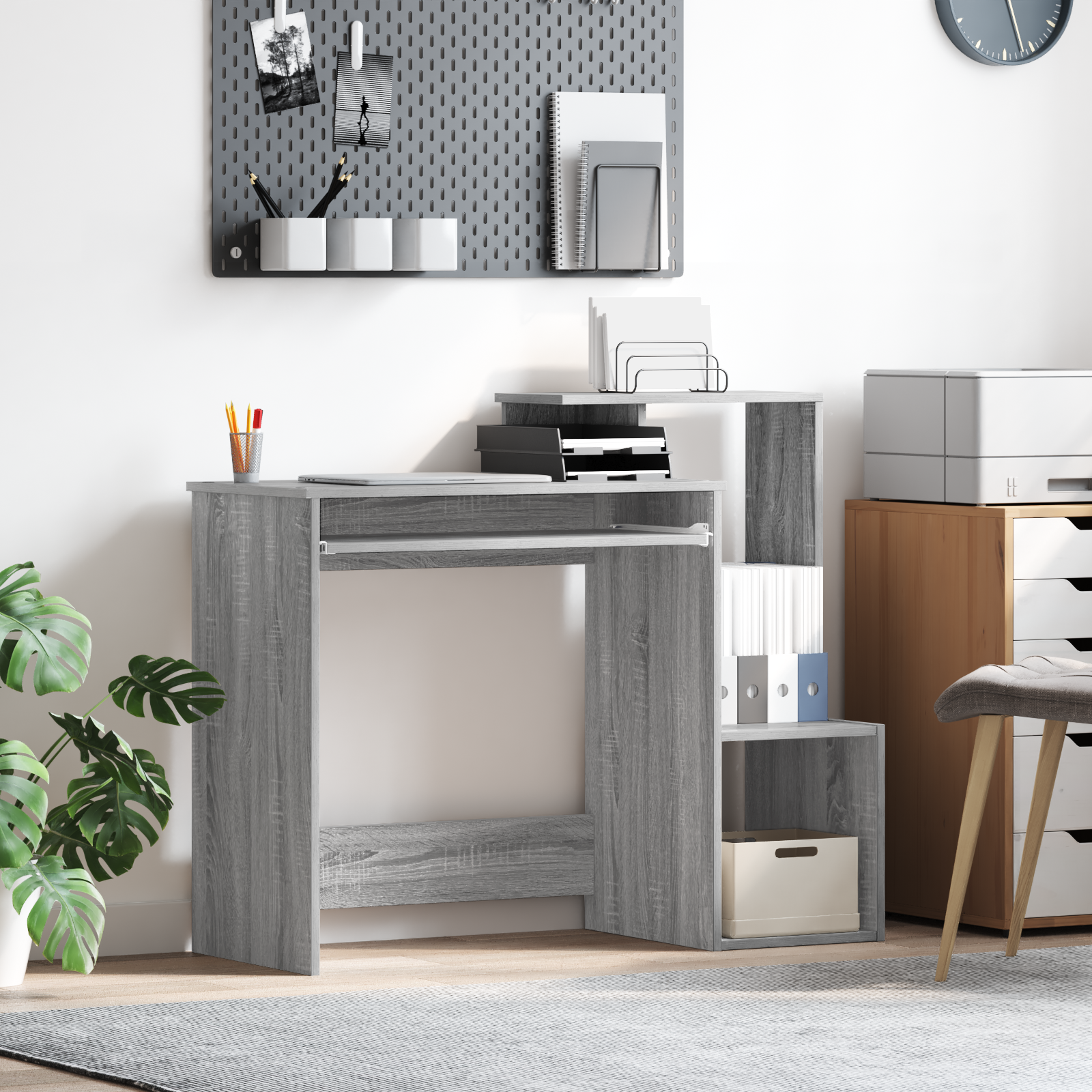 Grey Computer Desk Grey Sonoma Engineered Wood Medium