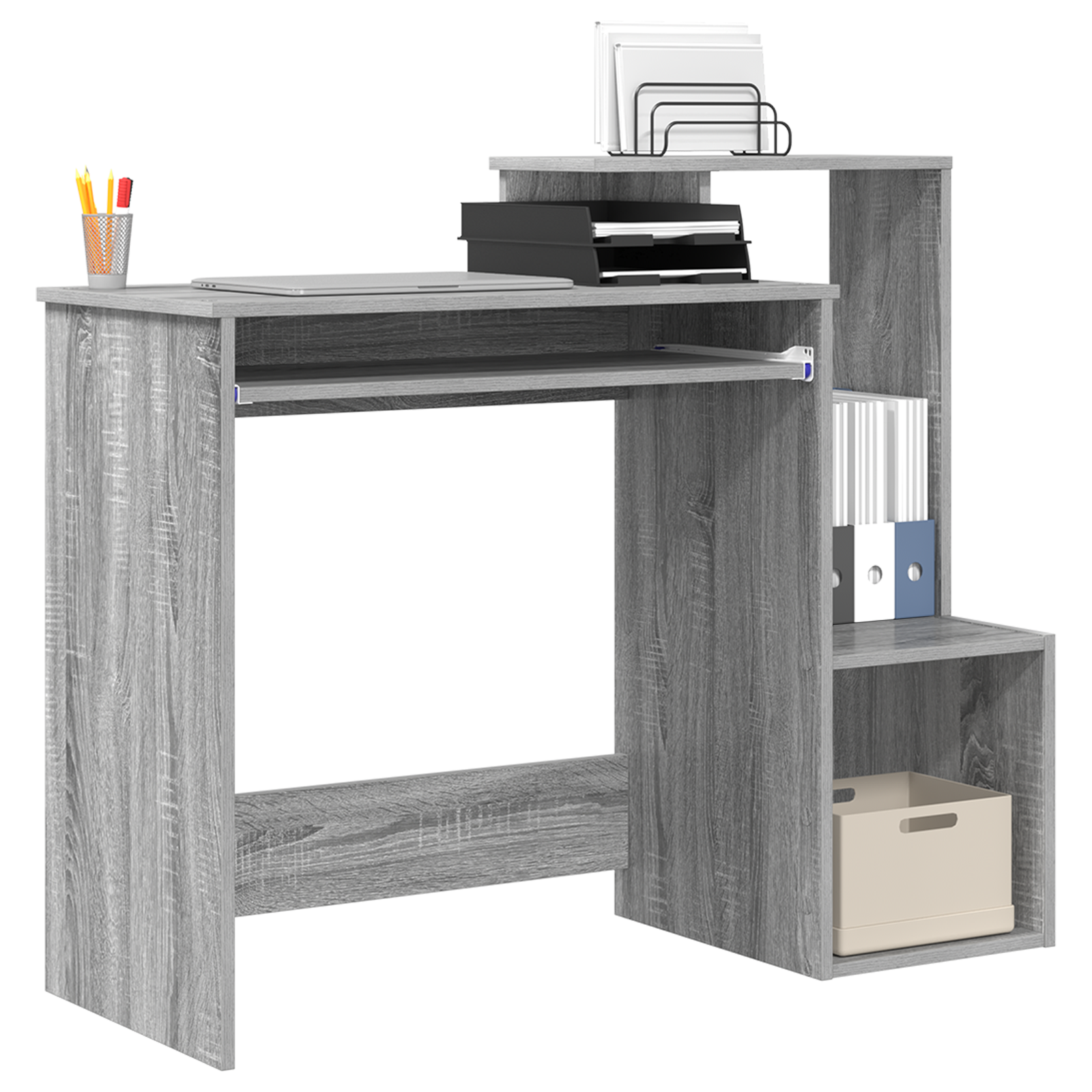 Grey Computer Desk Grey Sonoma Engineered Wood Medium - Image 3