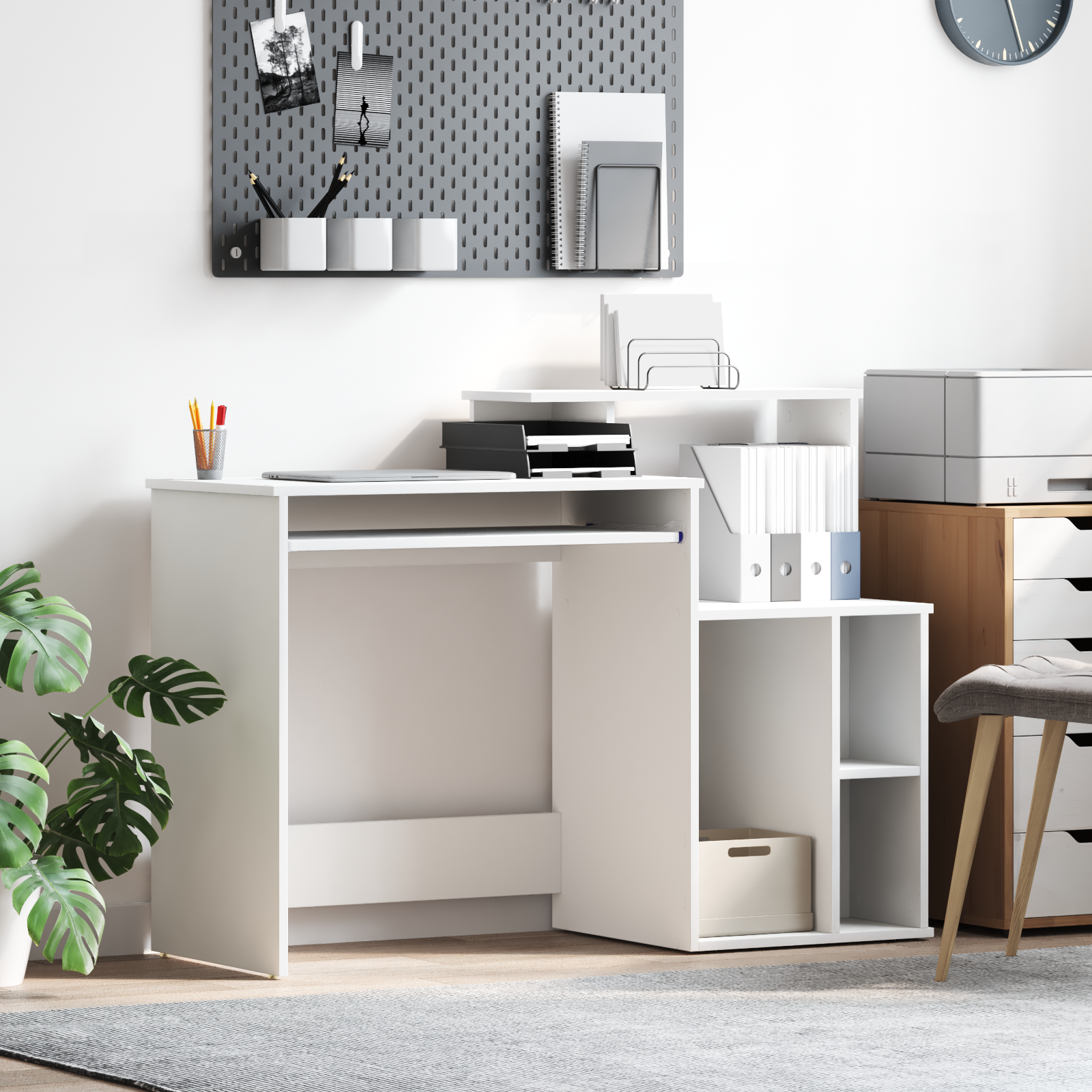 Desk with Storage White 120.5x44x88.5 cm Engineered Wood