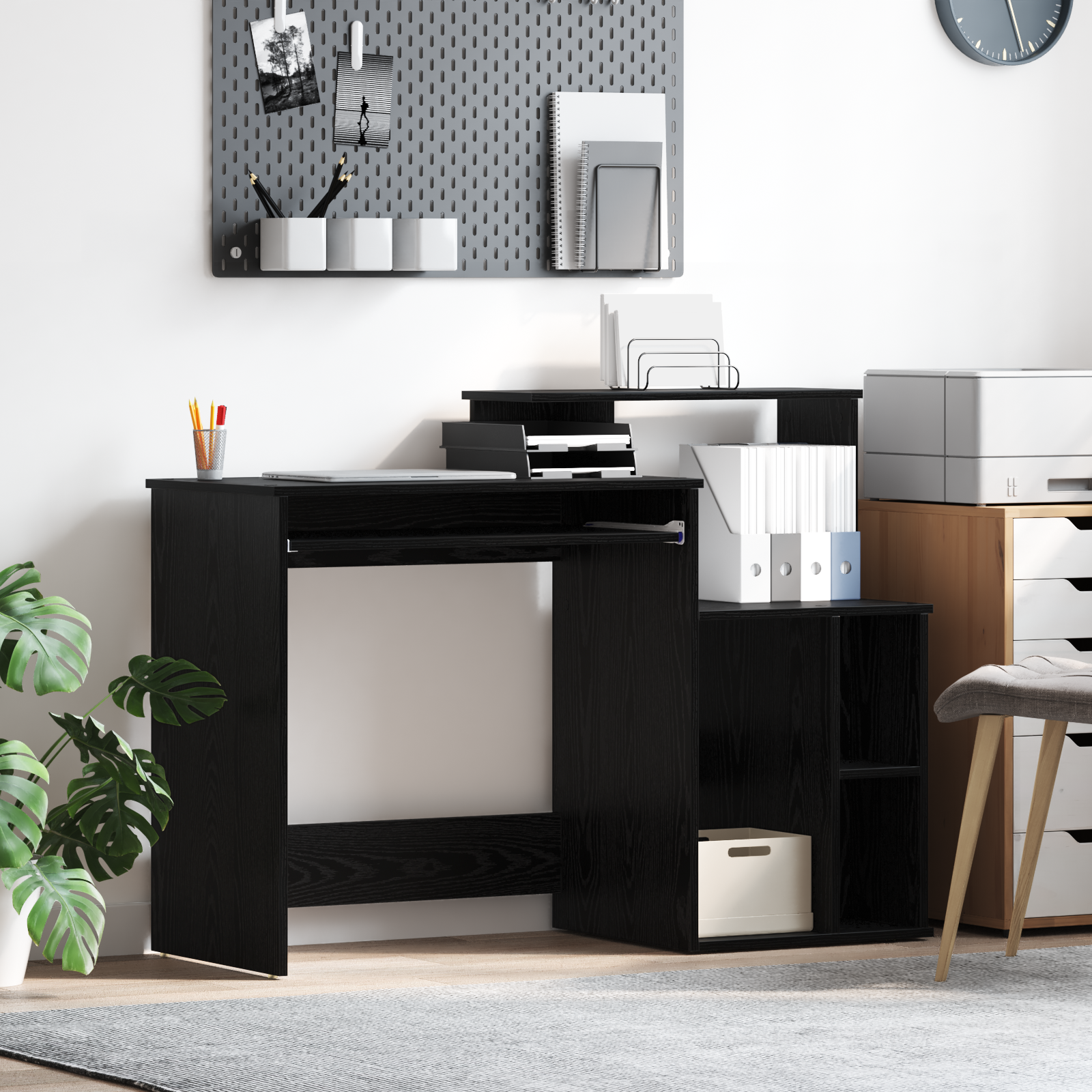 Desk with Storage Black Oak 120.5x44x88.5 cm Engineered Wood