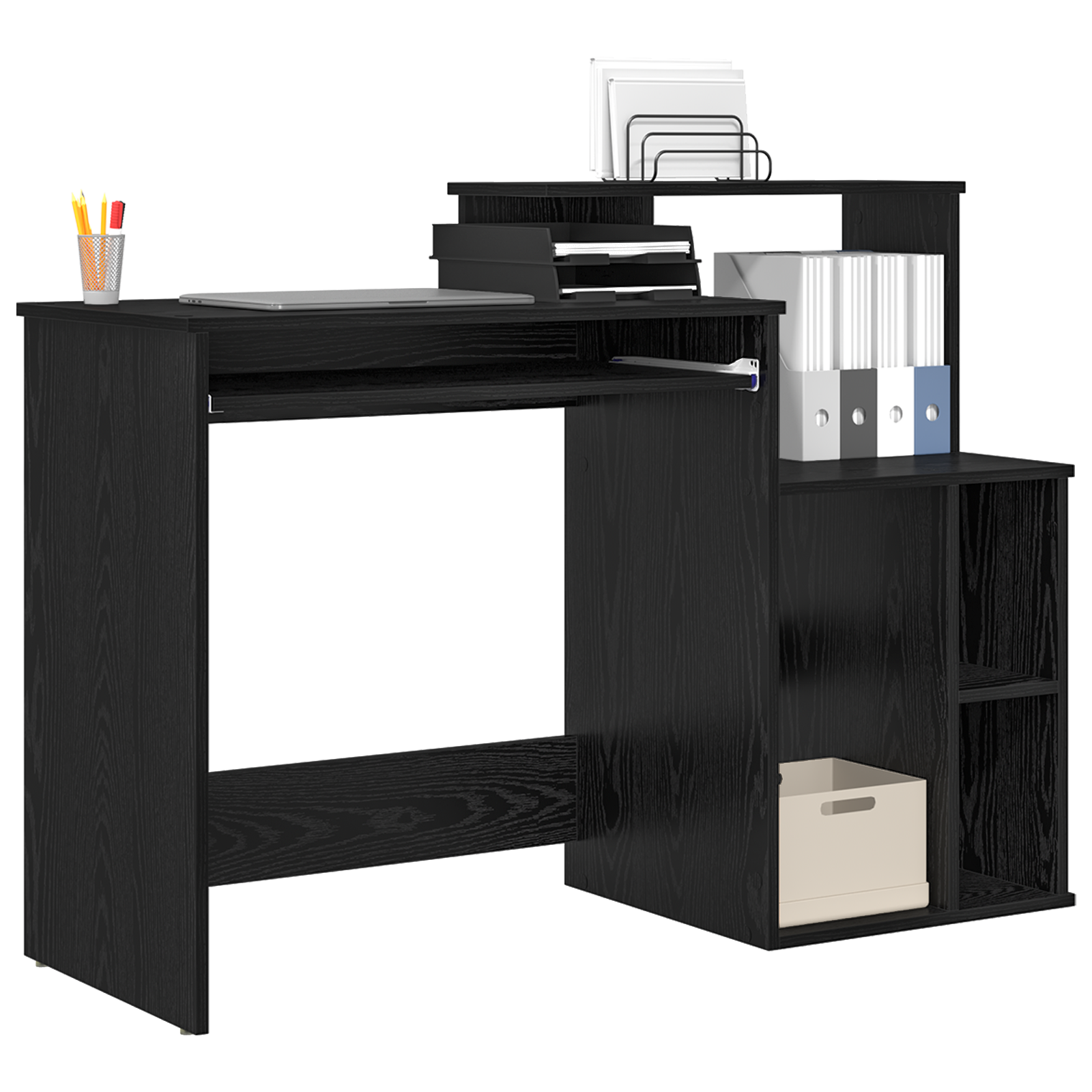Desk with Storage Black Oak 120.5x44x88.5 cm Engineered Wood - Image 3