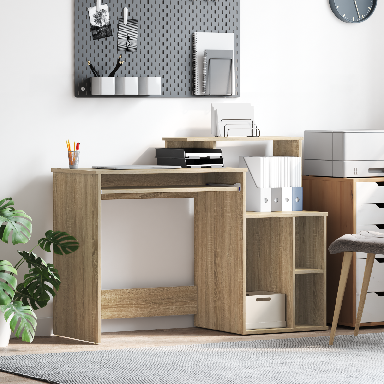 Desk with Storage Sonoma Oak 120.5x44x88.5 cm Engineered Wood