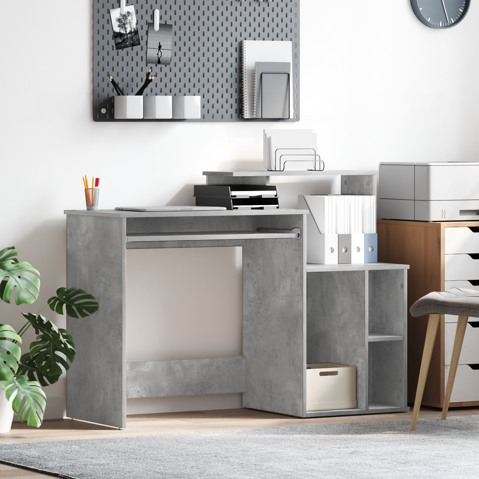 Desk with Storage Concrete Grey 120.5x44x88.5 cm Engineered Wood