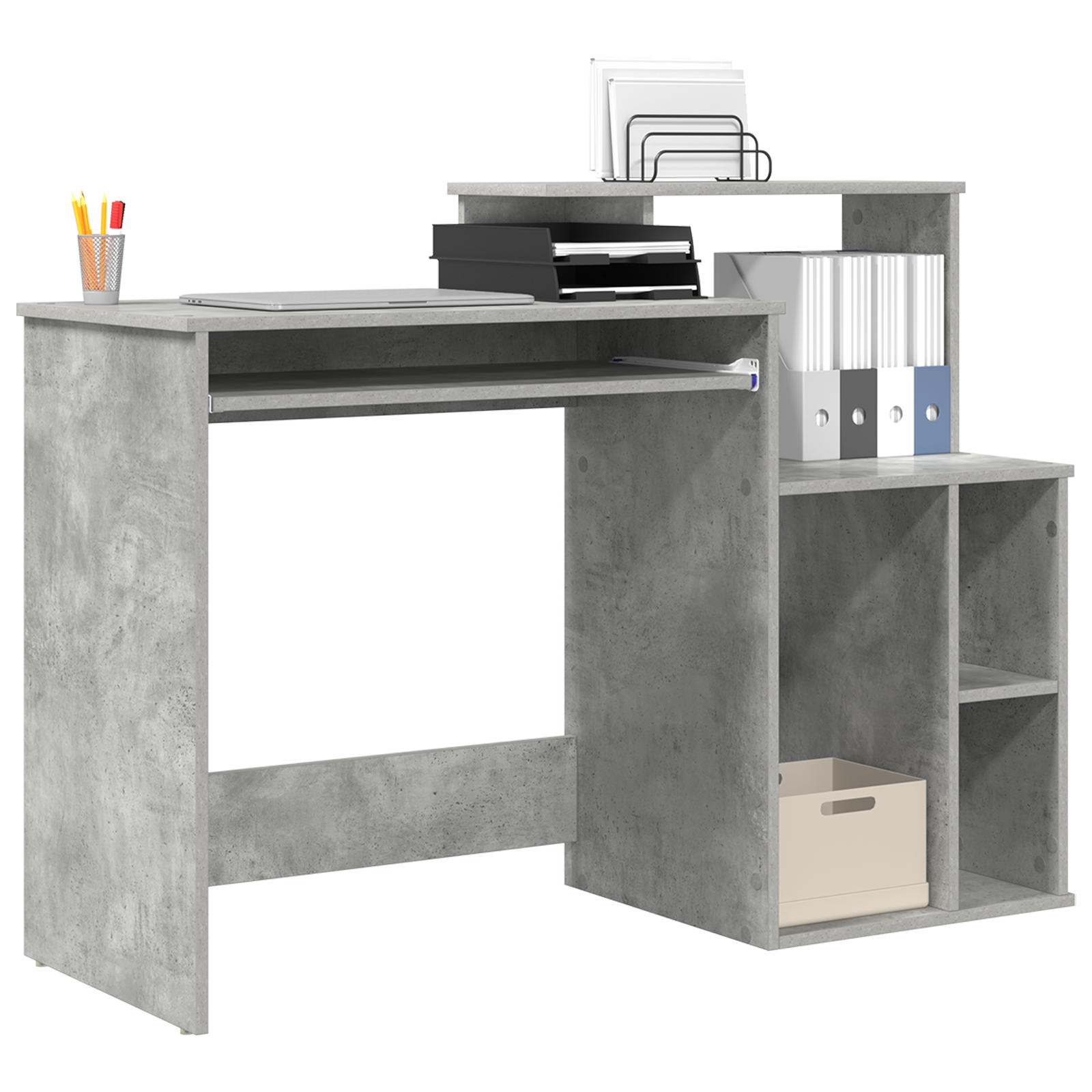 Desk with Storage Concrete Grey 120.5x44x88.5 cm Engineered Wood - Image 3