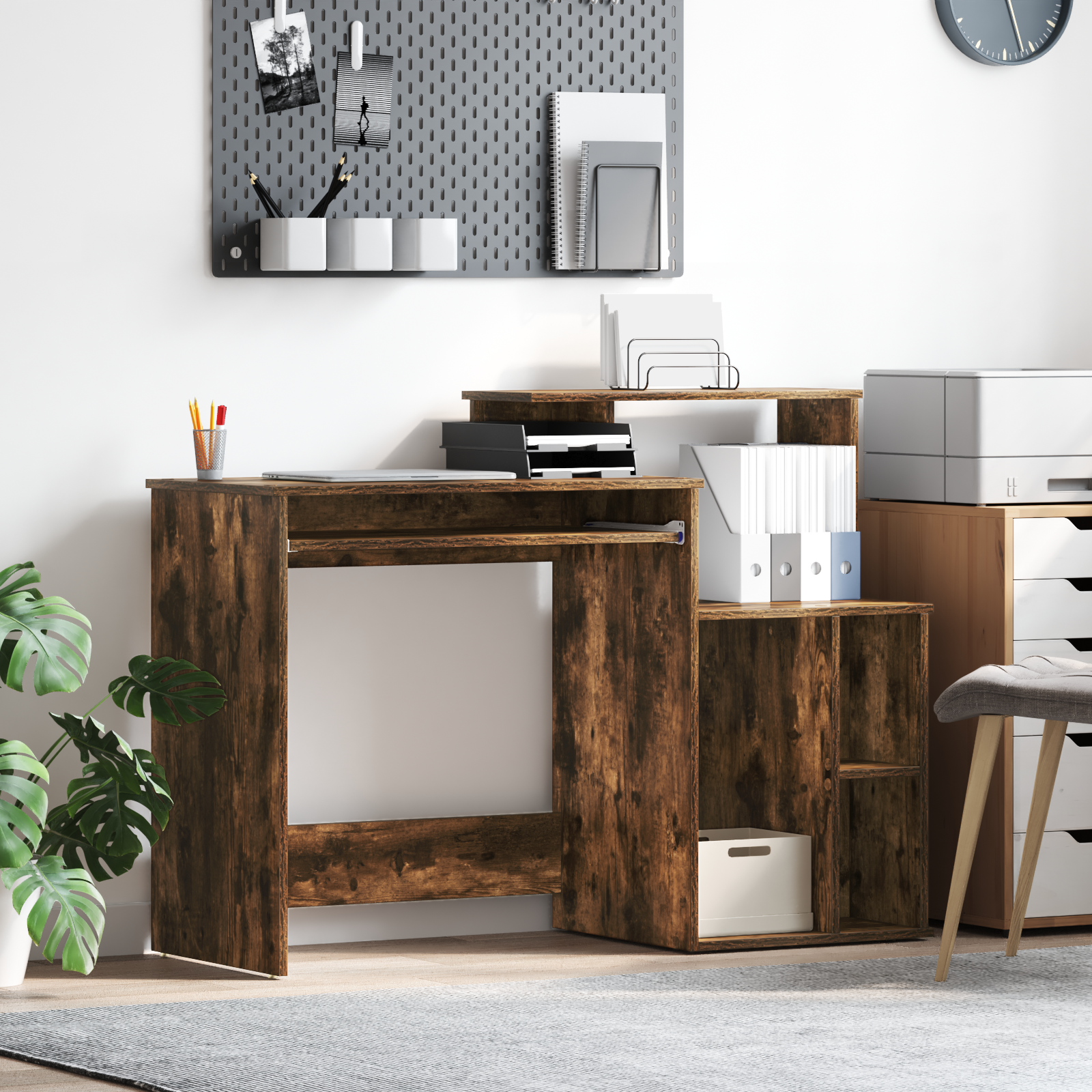 Desk with Storage Smoked Oak 120.5x44x88.5 cm Engineered Wood