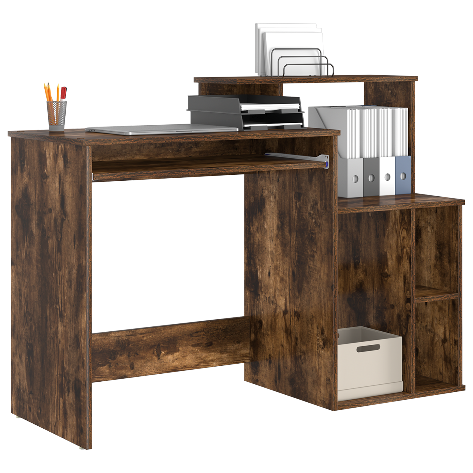 Desk with Storage Smoked Oak 120.5x44x88.5 cm Engineered Wood - Image 3