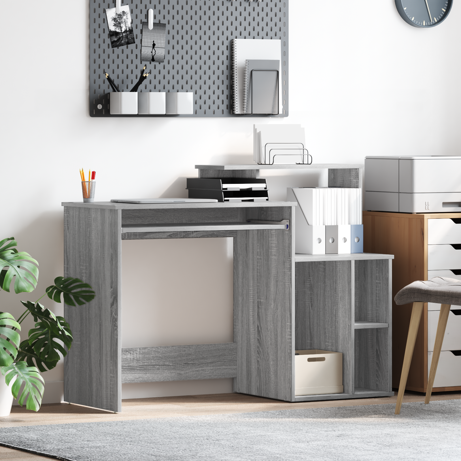 Desk with Storage Grey Sonoma 120.5x44x88.5 cm Engineered Wood
