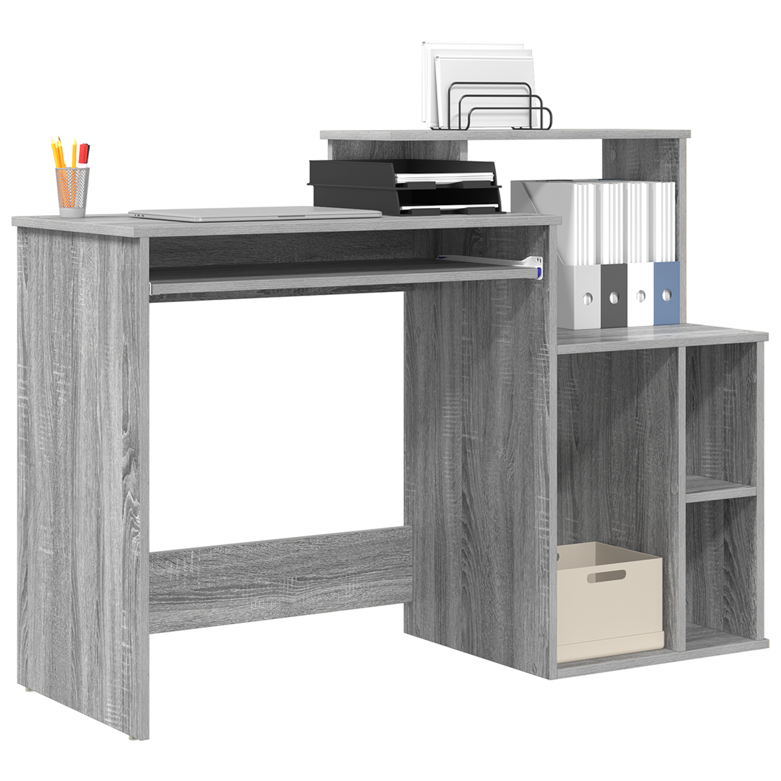 Desk with Storage Grey Sonoma 120.5x44x88.5 cm Engineered Wood - Image 3