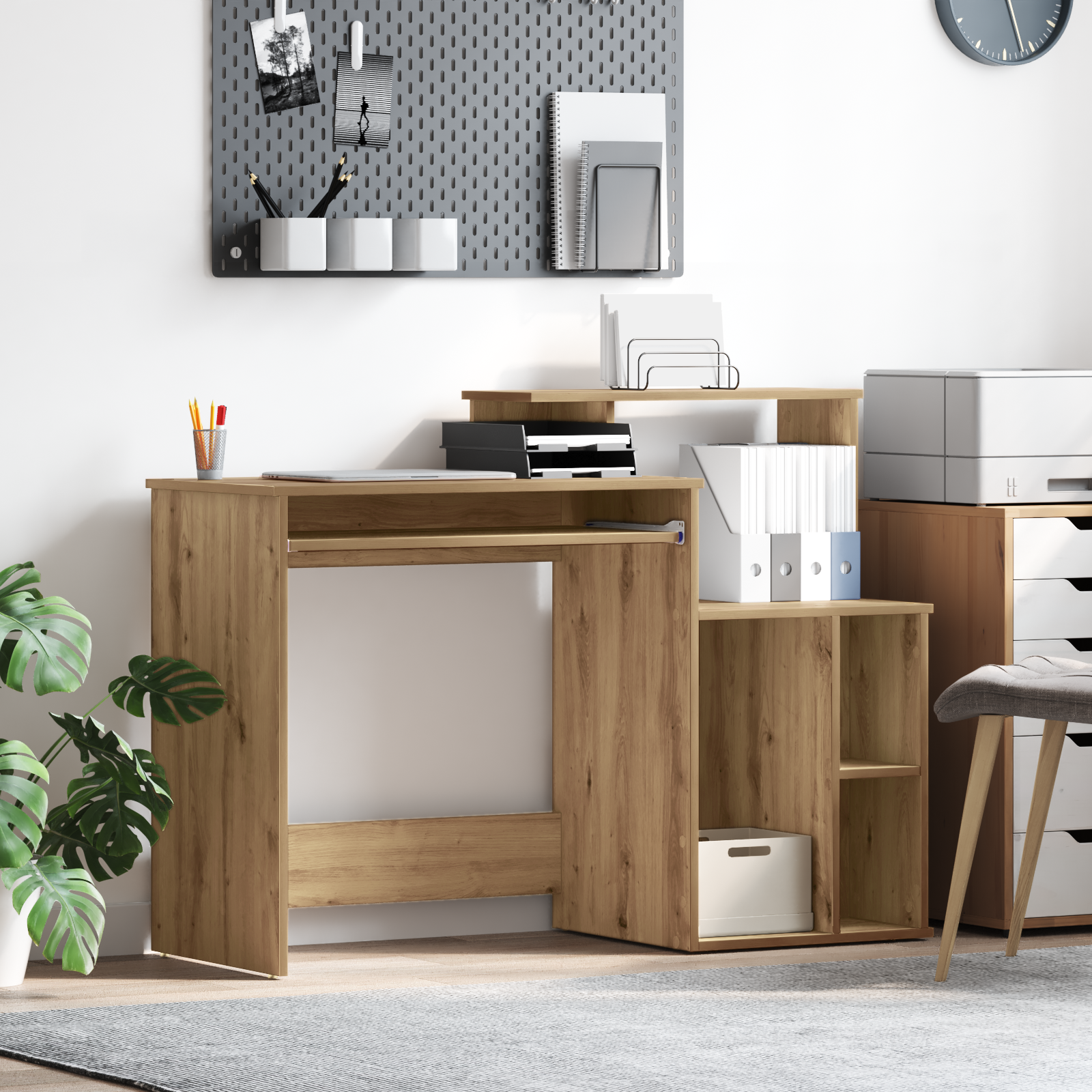 Desk with Storage Artisan Oak 120.5x44x88.5 cm Engineered Wood