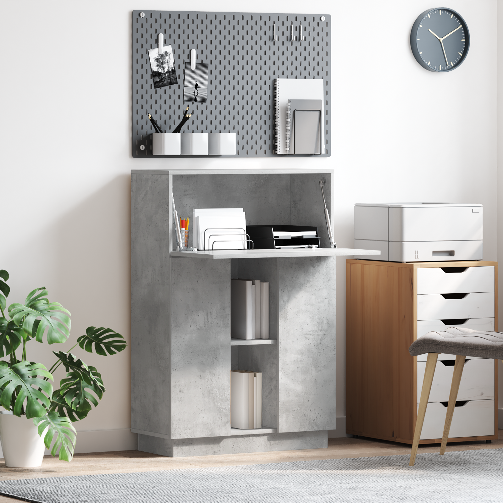 Concrete Grey Desk Concrete grey Engineered wood Standard Storage