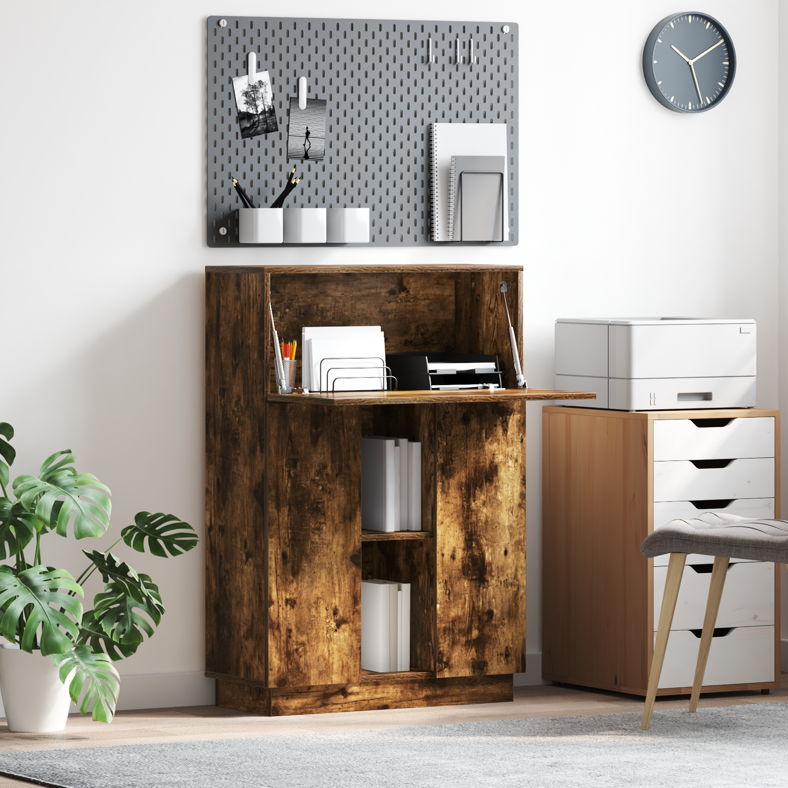 Smoked Oak Writing Desk Smoked oak Engineered wood Standard