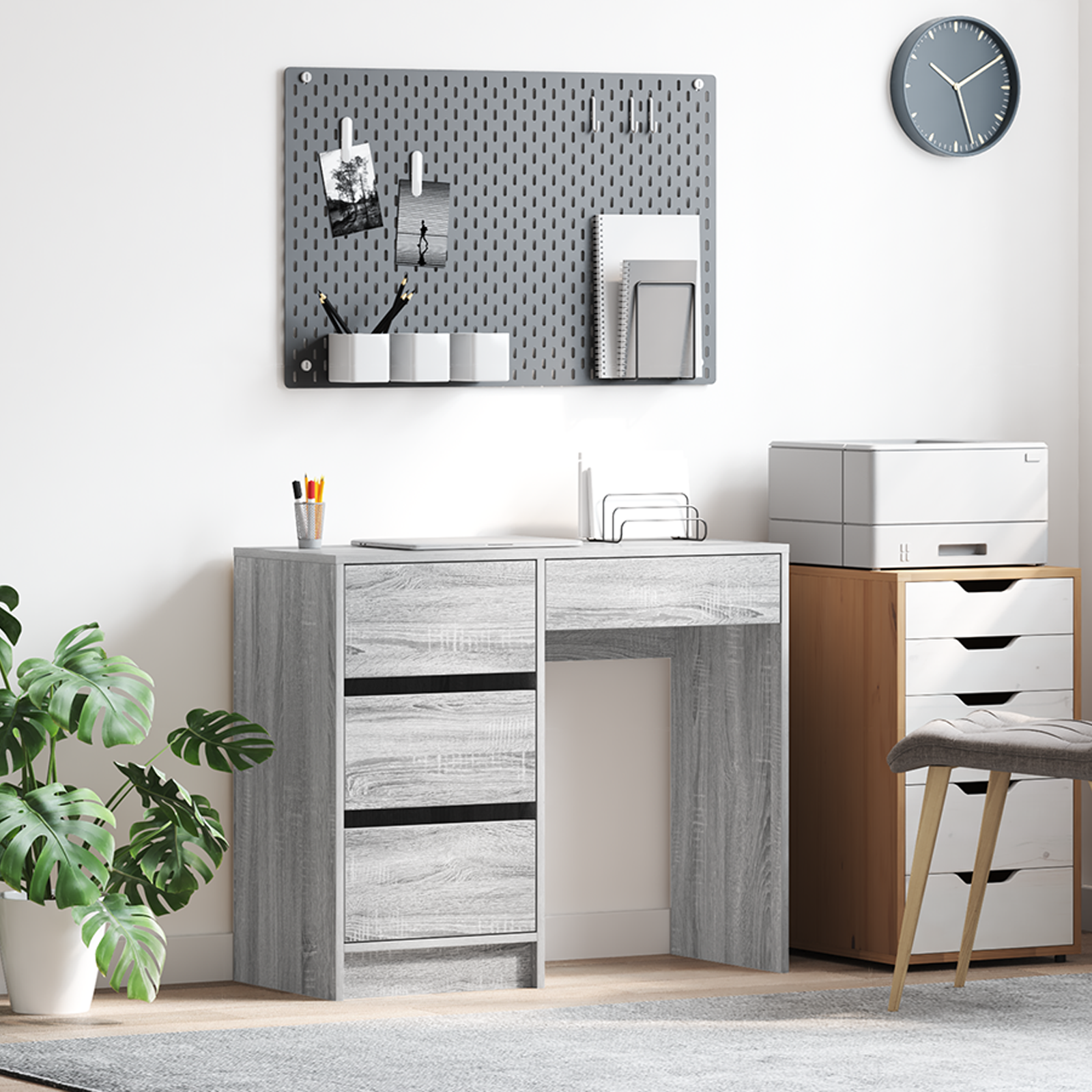 Grey Writing Desk Grey Sonoma Engineered Wood Medium Storage