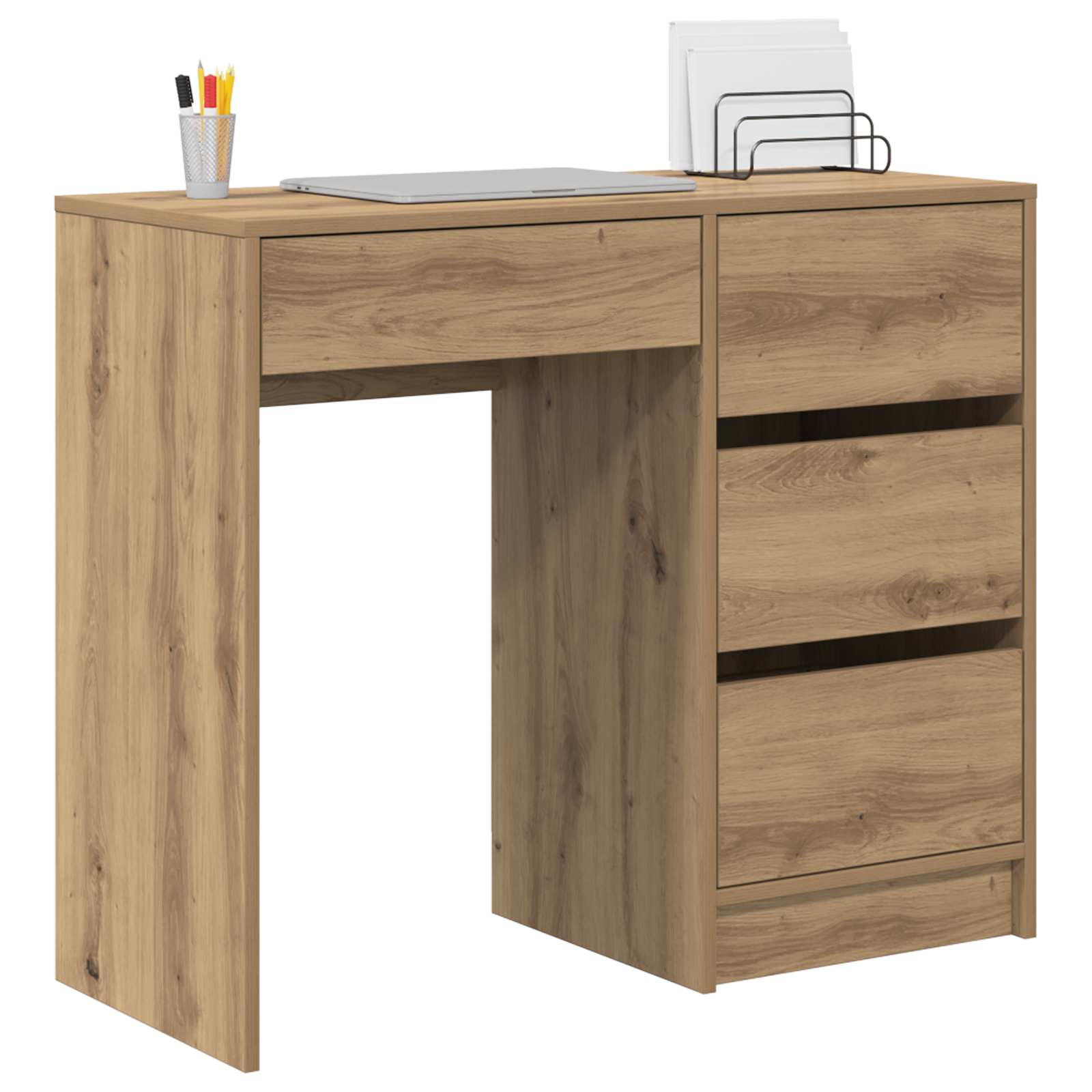 Brown Writing Desk Artisan oak Engineered wood Compact Storage - Image 3