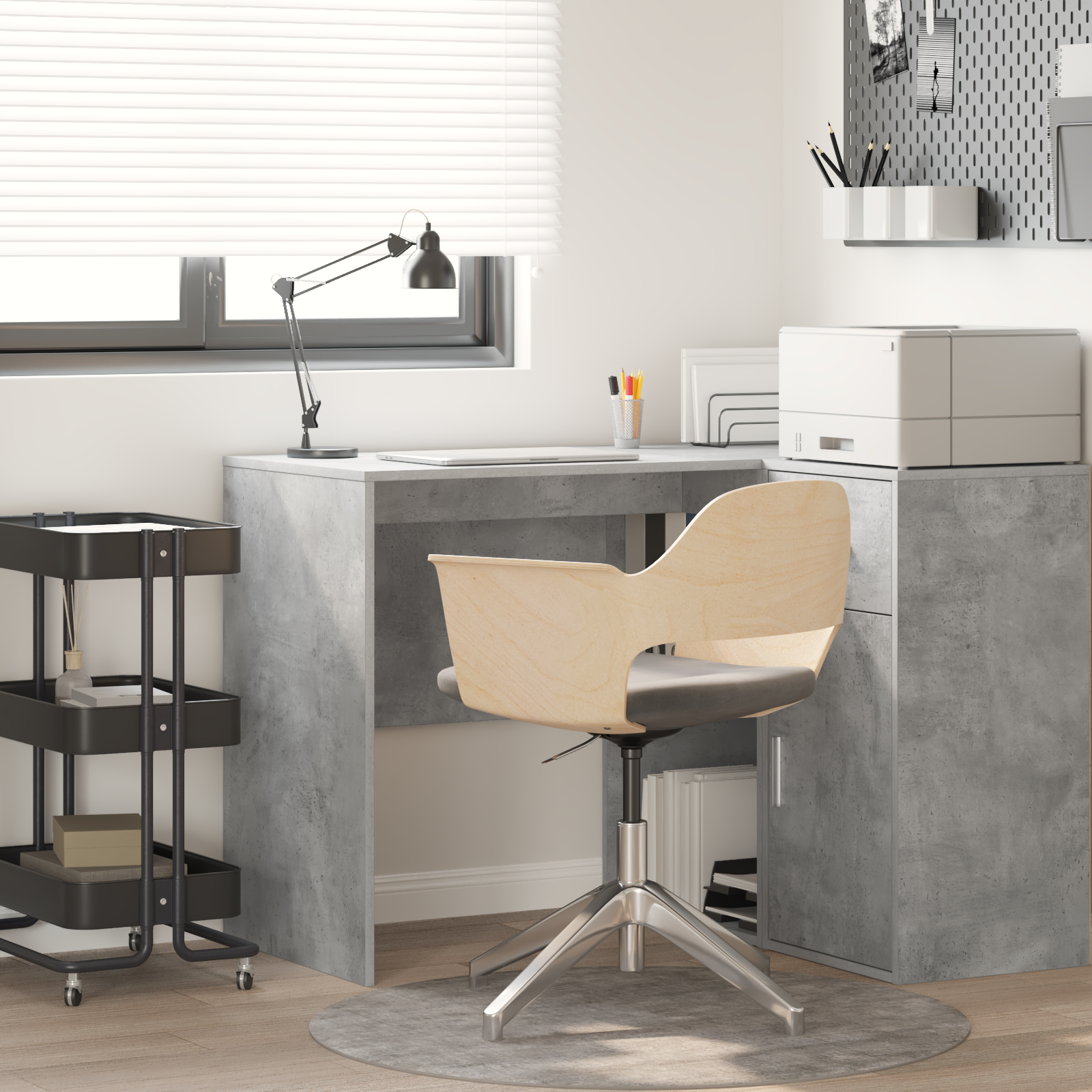 Writing Desk Concrete grey Wood composite Compact Storage