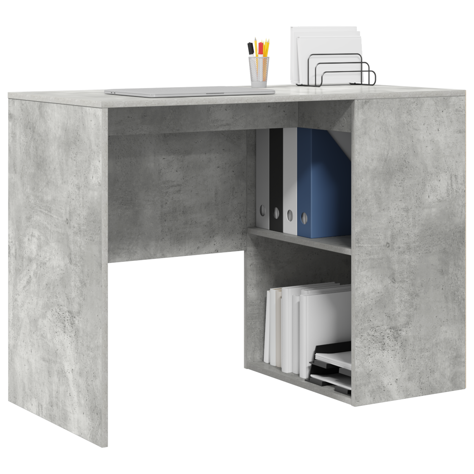 Writing Desk Concrete grey Wood composite Compact Storage - Image 3