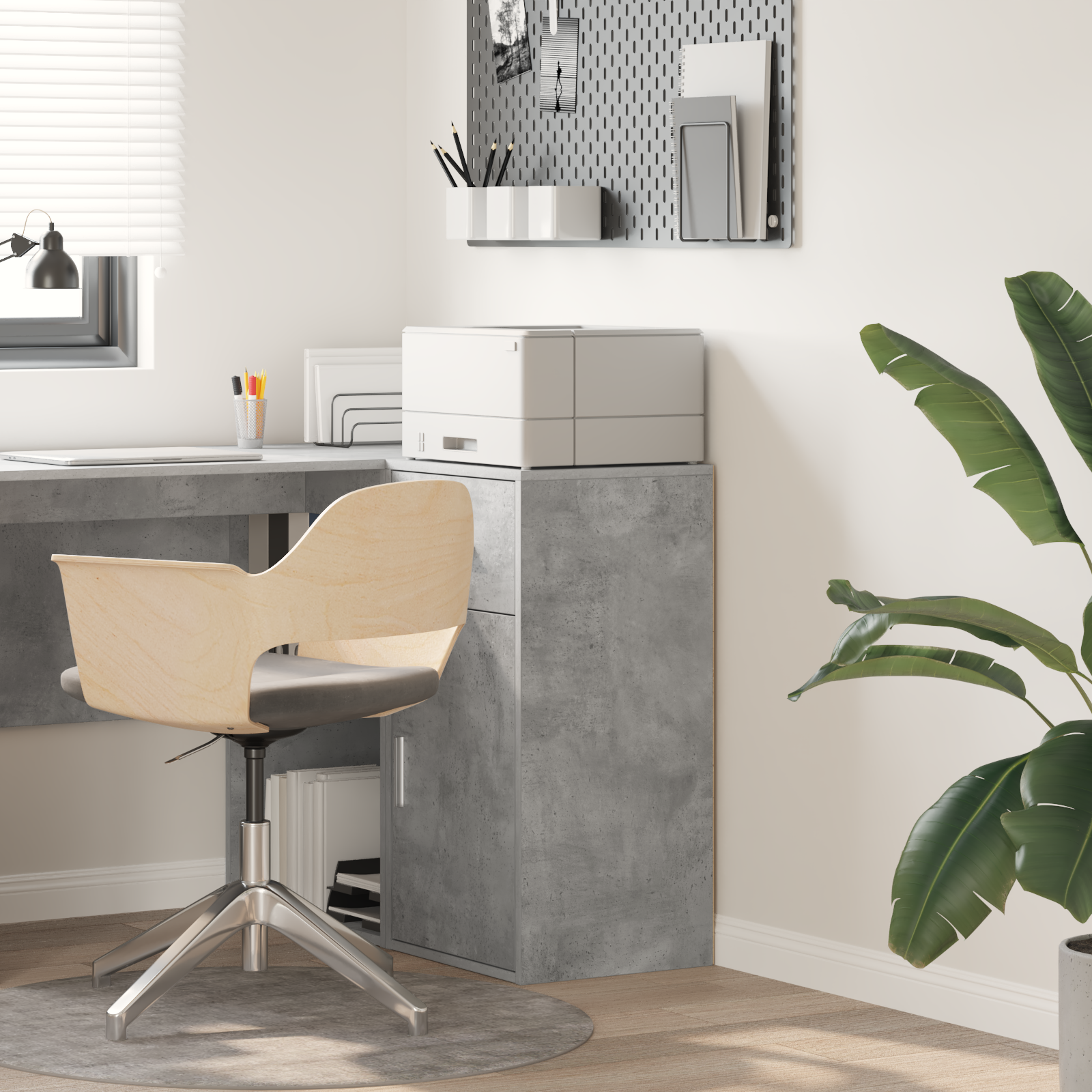 Grey Storage Cabinet Concrete Grey Engineered wood, Concrete veneer