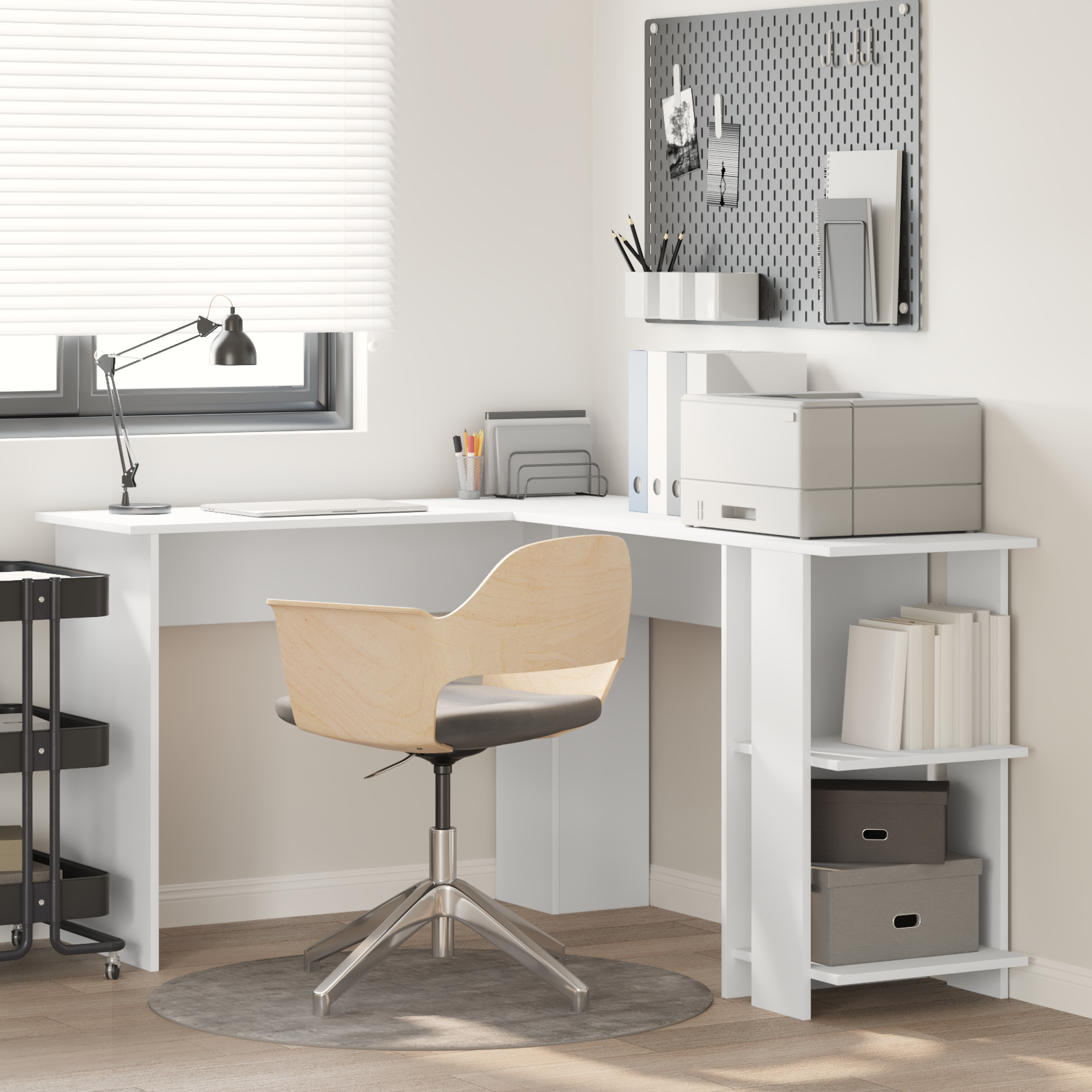 White Corner Desk White Engineered wood Large Storage