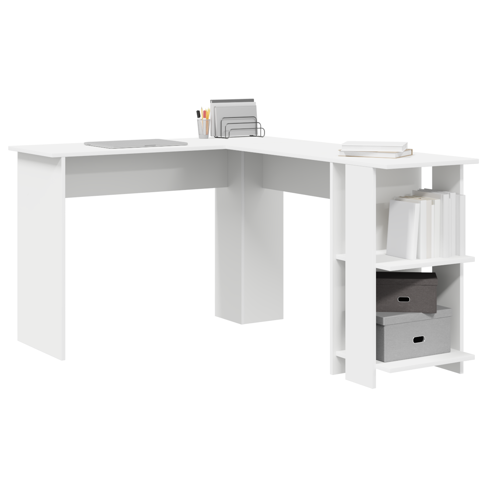 White Corner Desk White Engineered wood Large Storage - Image 3