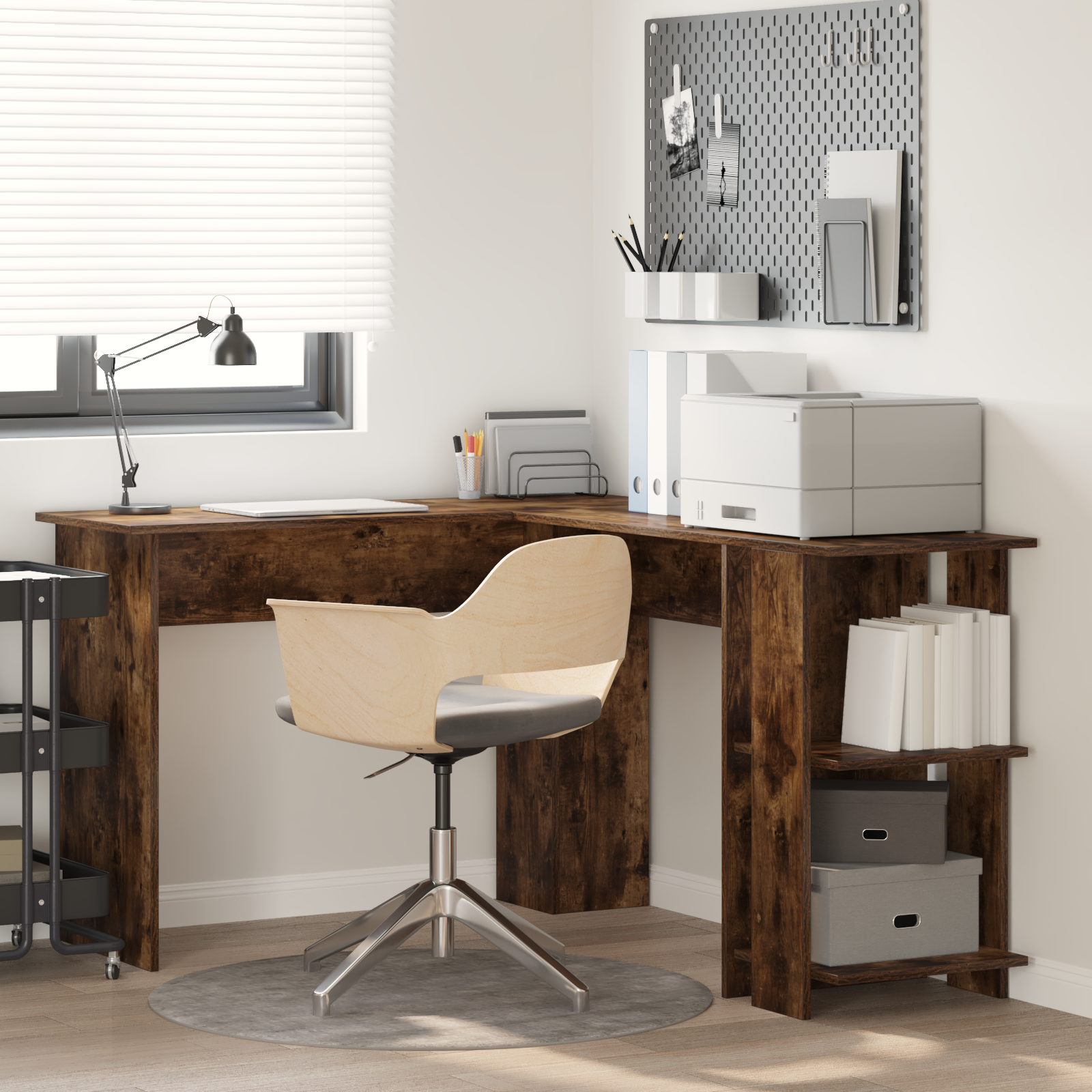 Brown Corner Desk Smoked Oak Engineered Wood Corner Desk Modern