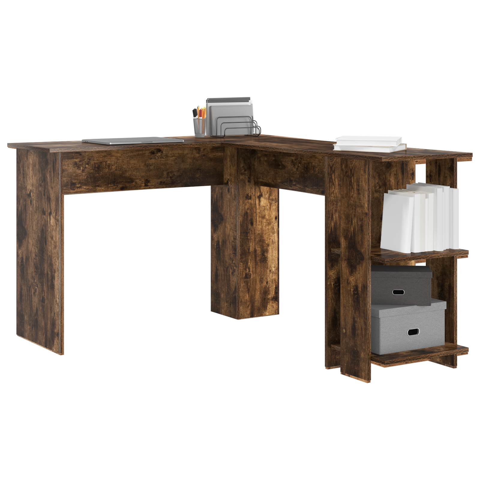 Brown Corner Desk Smoked Oak Engineered Wood Corner Desk Modern - Image 3