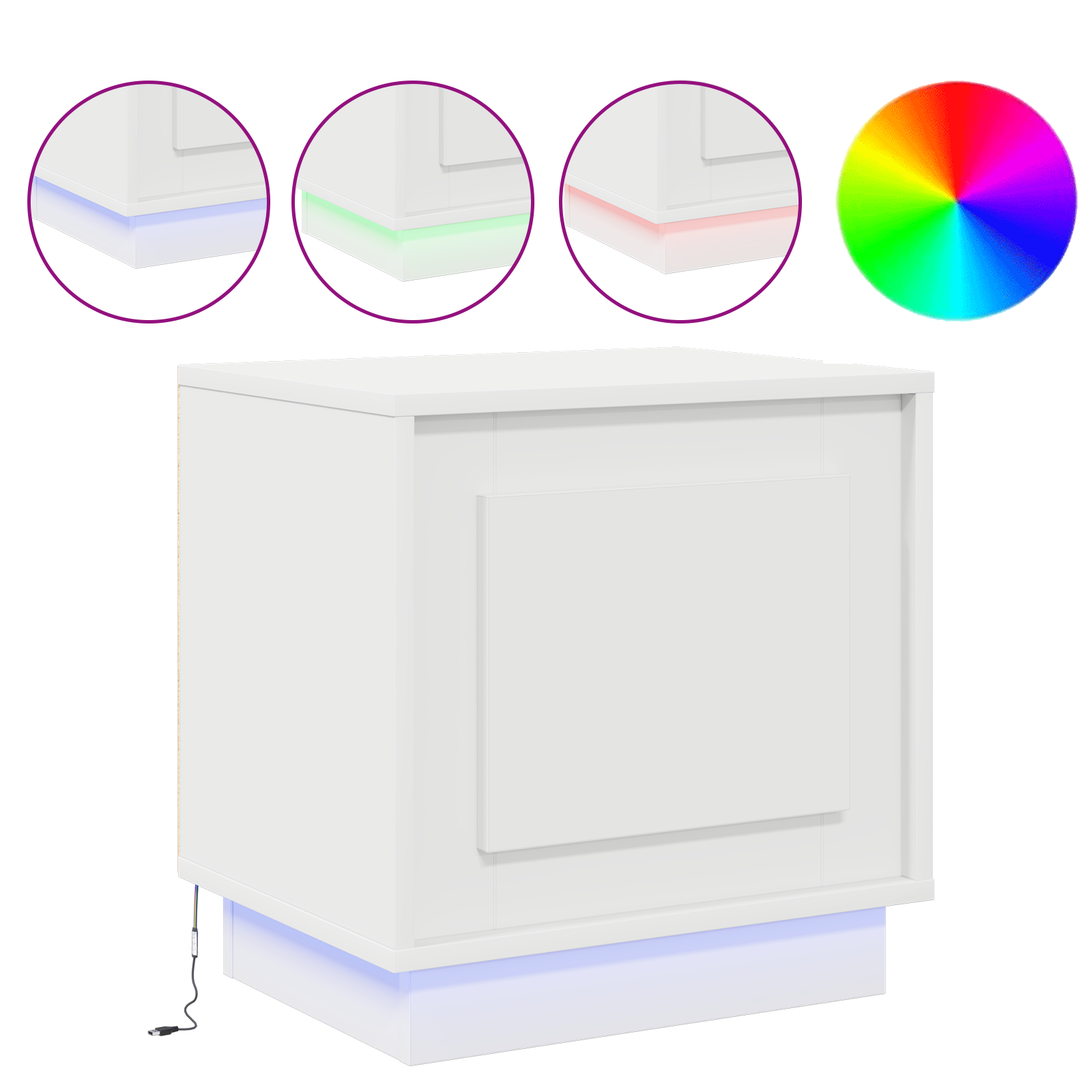 Bedside Cabinet with LED Lights White 44x34,5x45 cm - Image 4