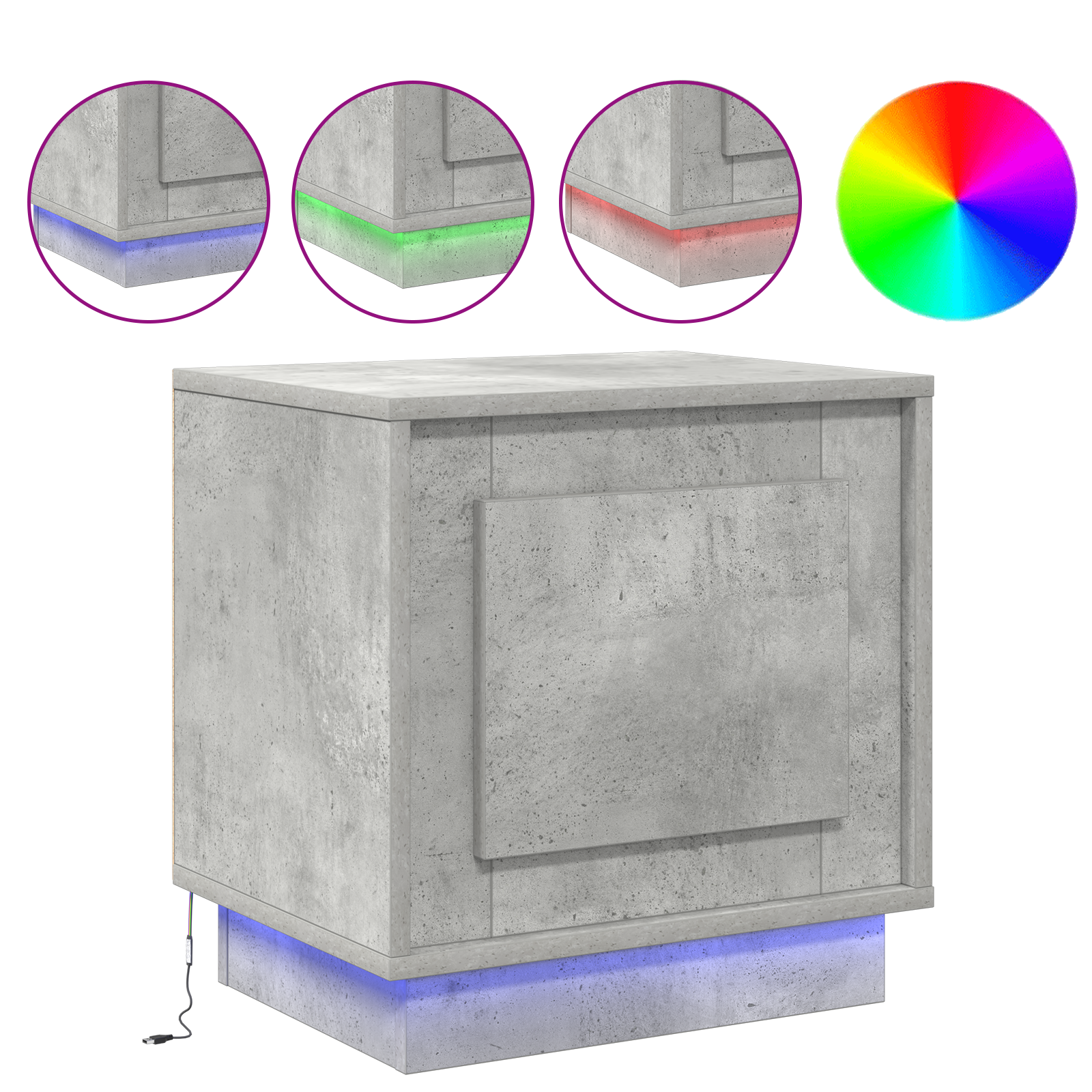 Bedside Cabinet with LED Lights Concrete Grey 44x34,5x45 cm - Image 4