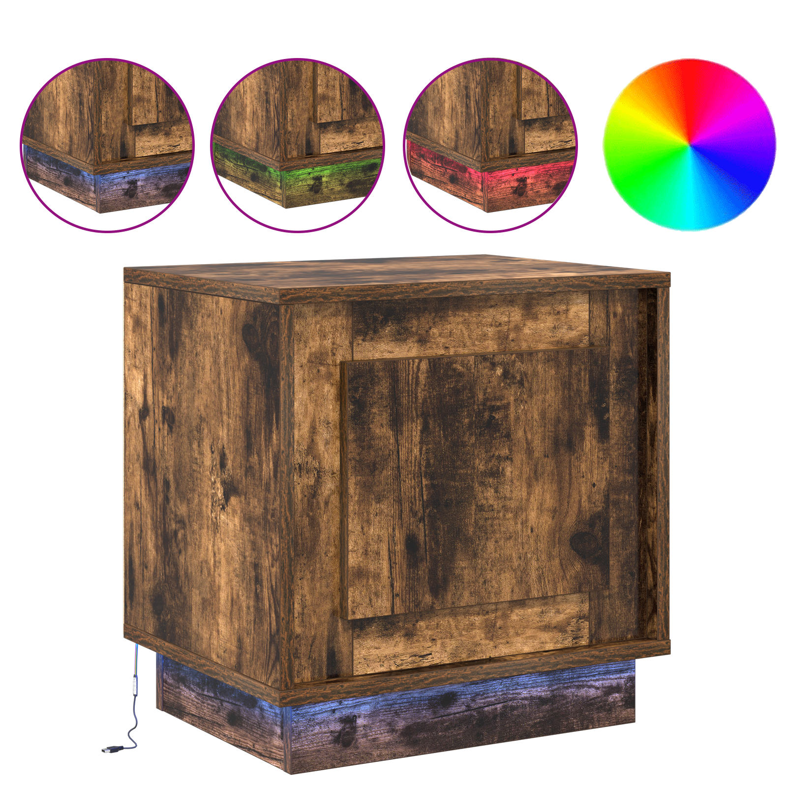 Bedside Cabinet with LED Lights Smoked Oak 44x34,5x45 cm - Image 4