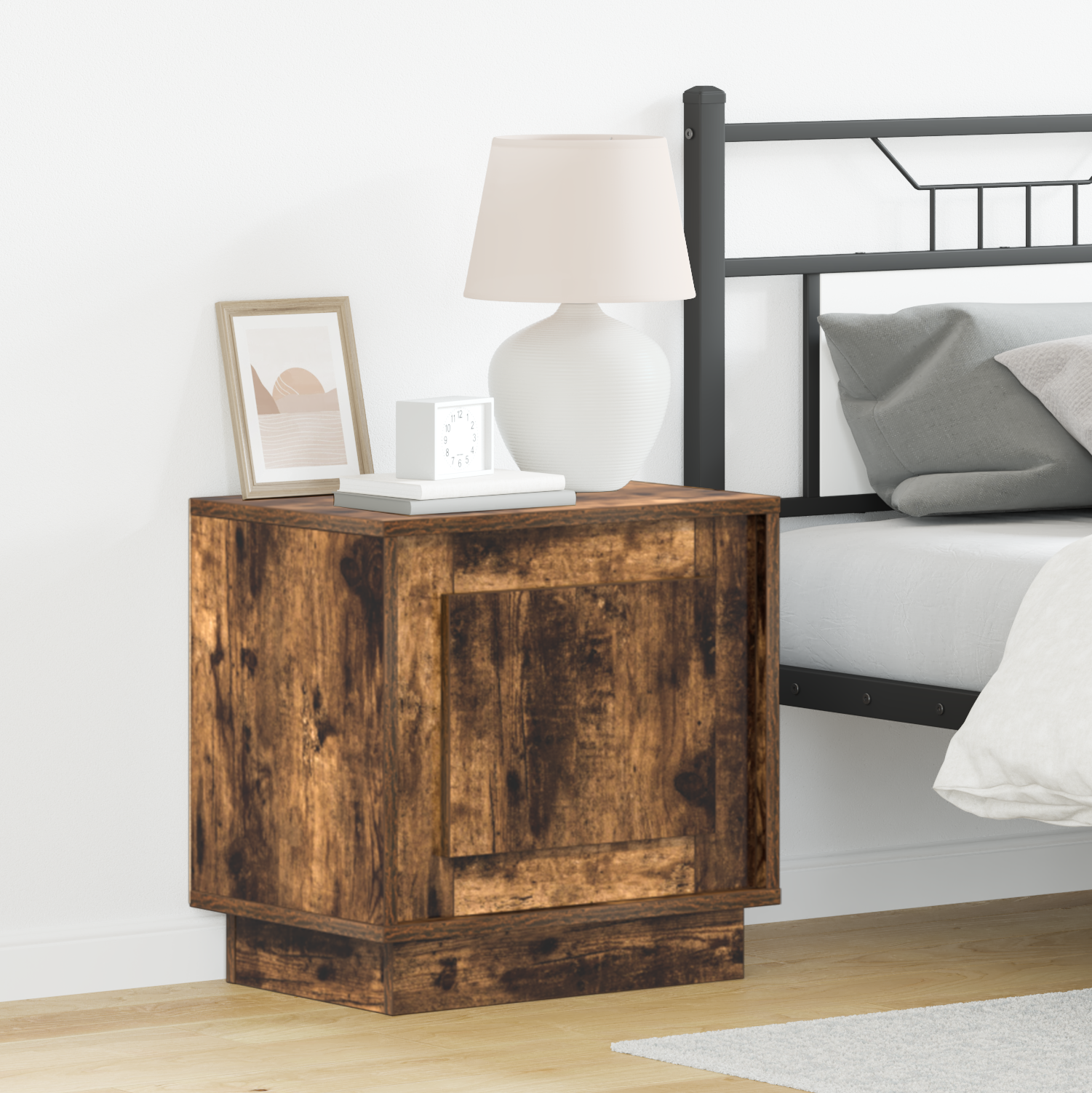 Bedside Cabinet with LED Lights Smoked Oak 44x34,5x45 cm